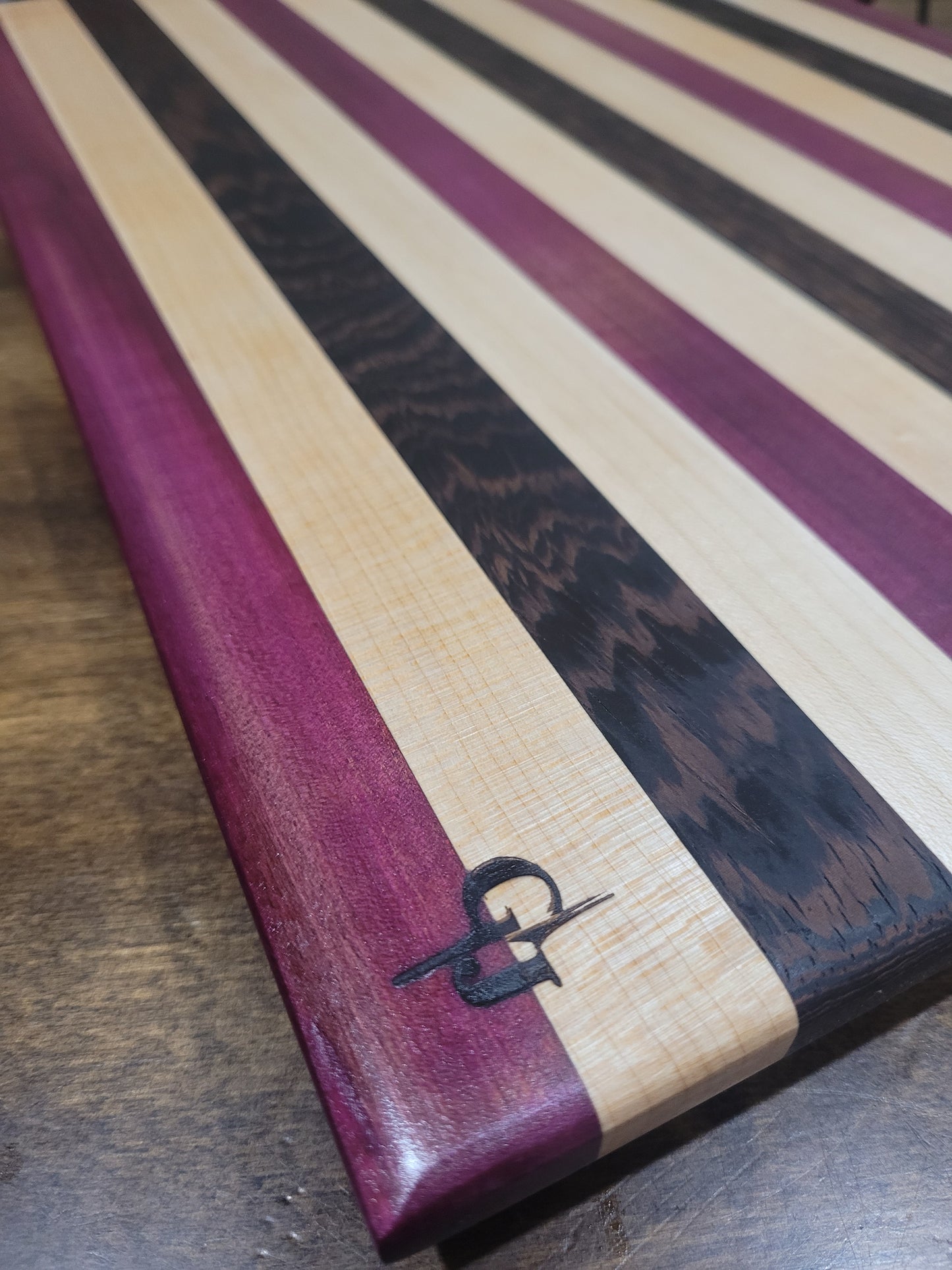 Purple Heart, Wenge, and Maple Cutting Board