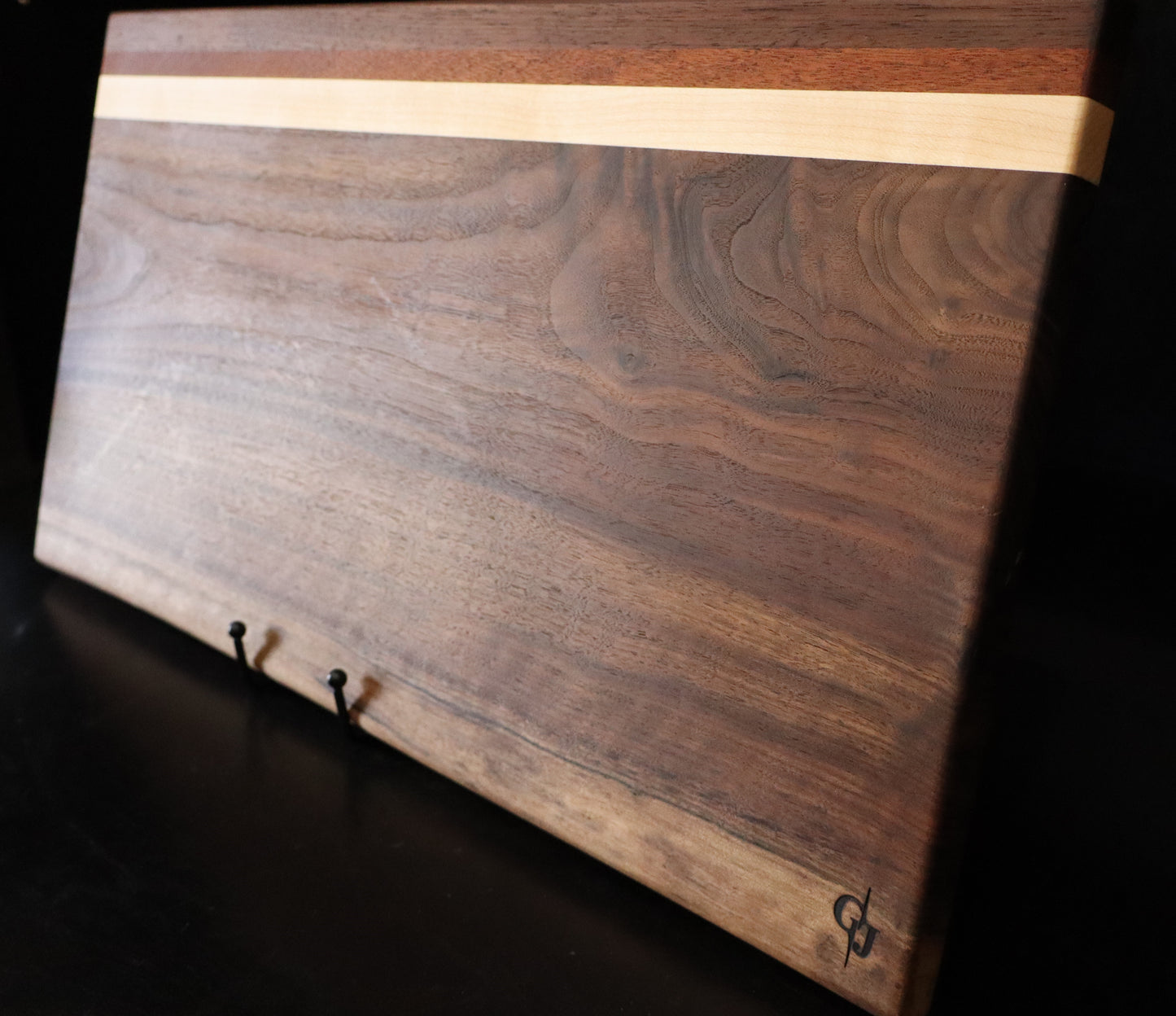 Walnut Live Edge Serving Board with Maple/Mahogany Stripe