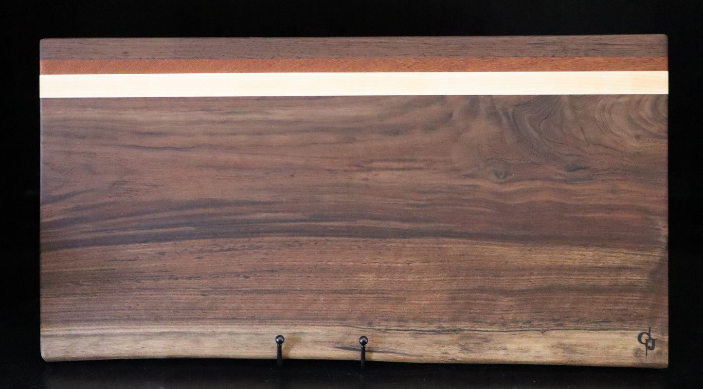 Walnut Live Edge Serving Board with Maple/Mahogany Stripe