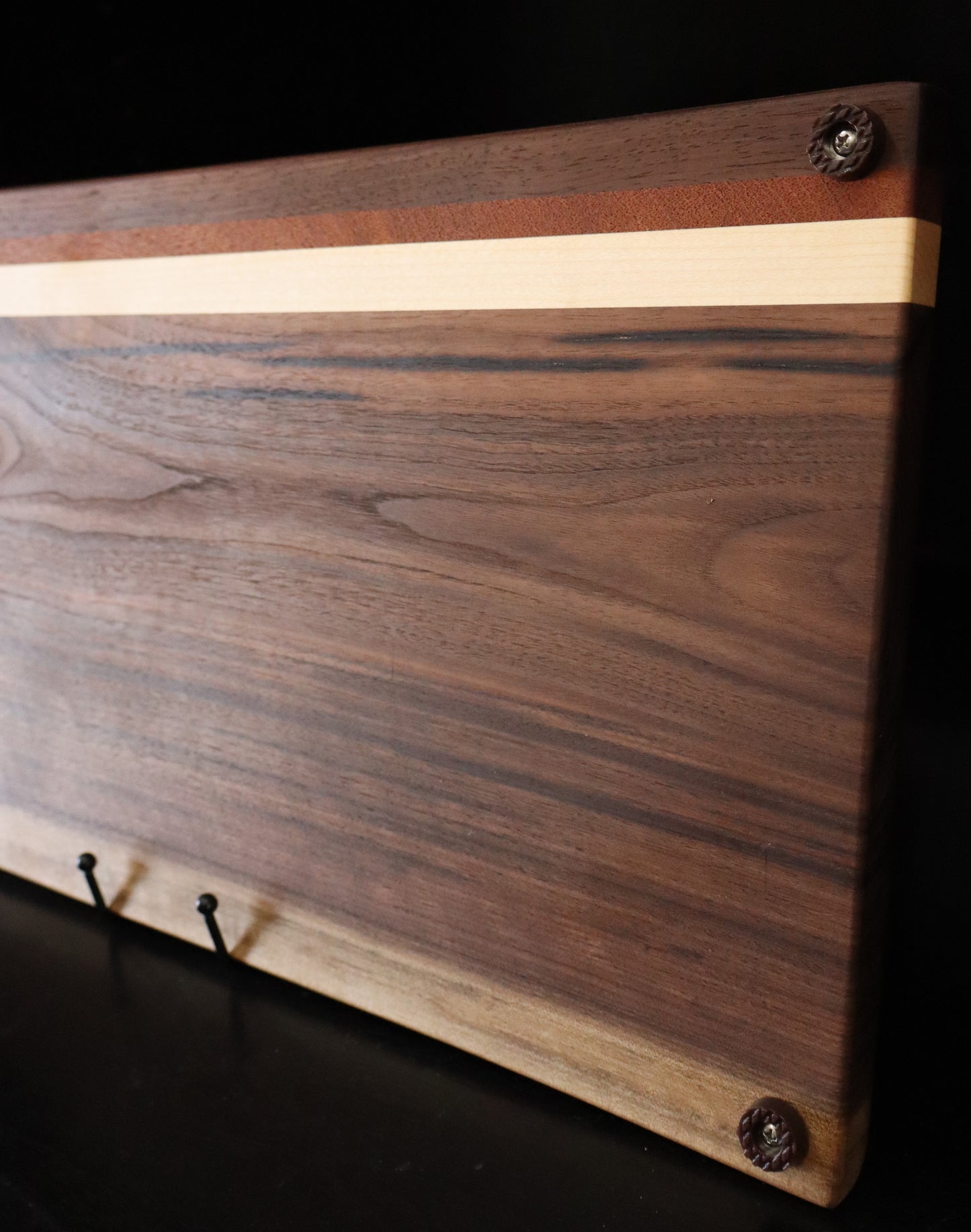 Walnut Live Edge Serving Board with Maple/Mahogany Stripe