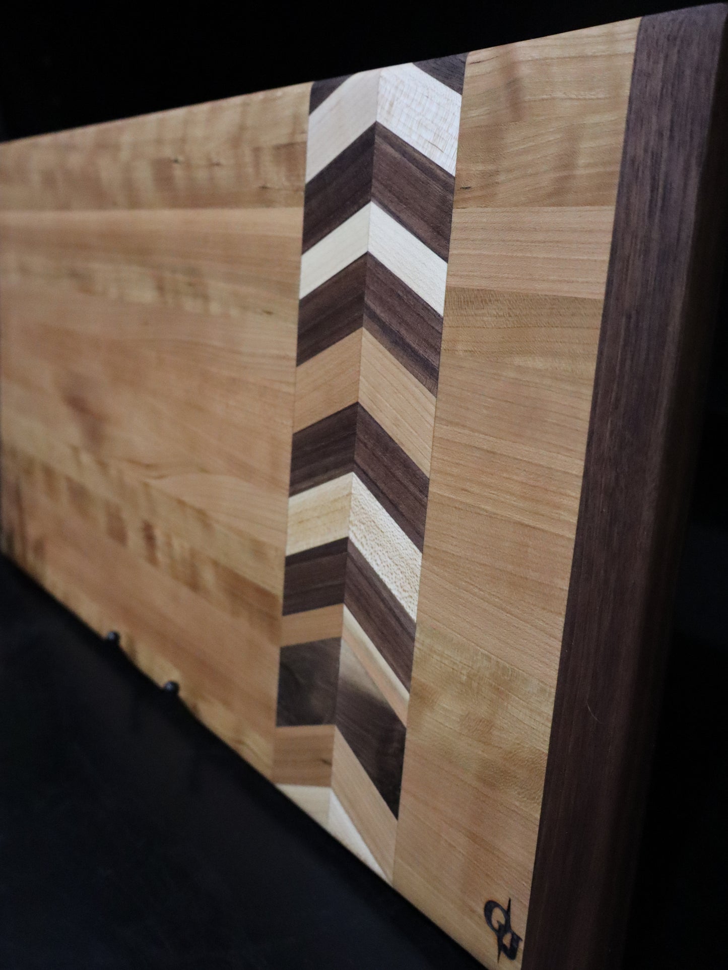 Cherry, Maple, & Walnut Edge Grain Cutting Board with Chevron Design