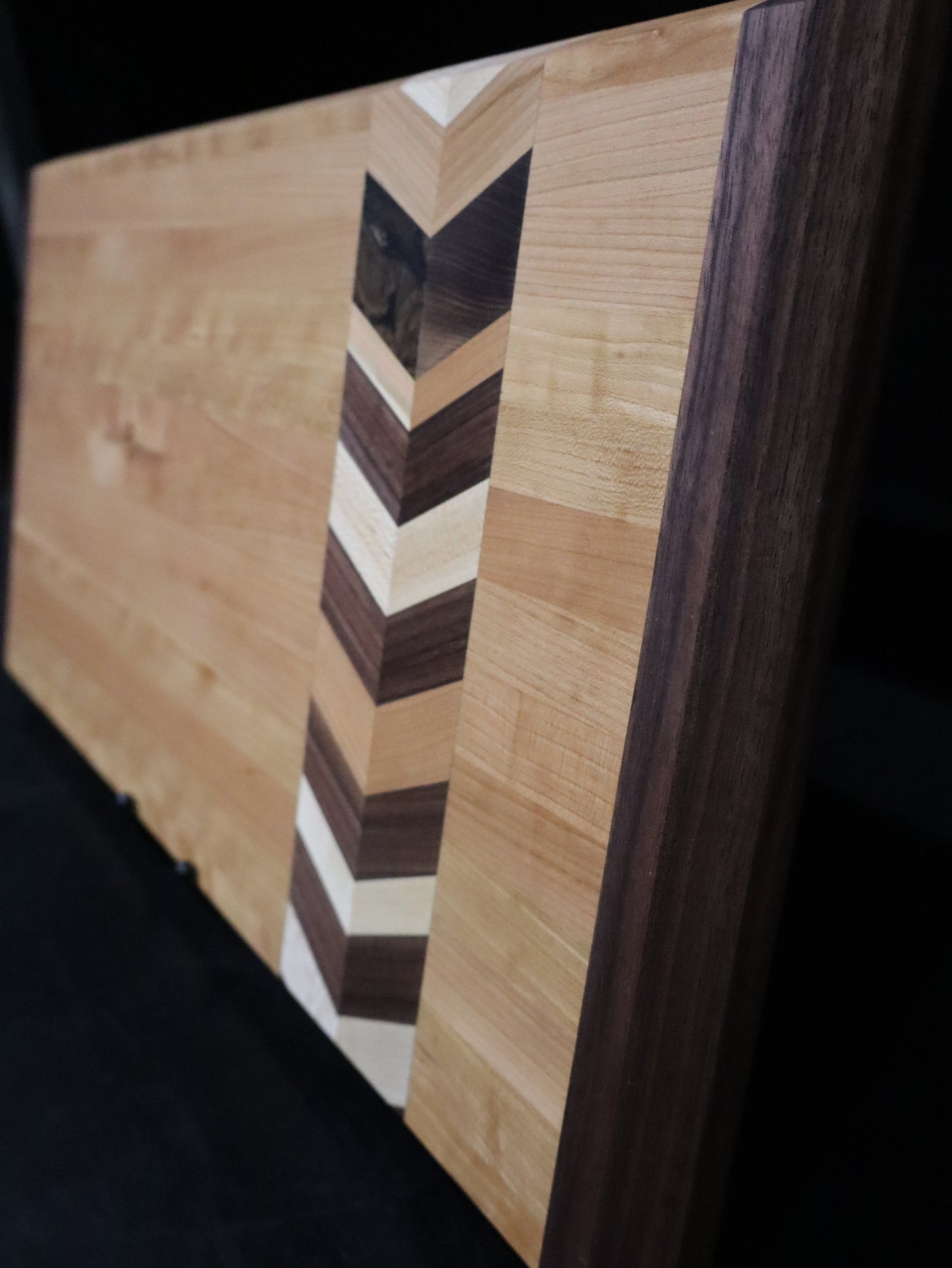 Cherry, Maple, & Walnut Edge Grain Cutting Board with Chevron Design