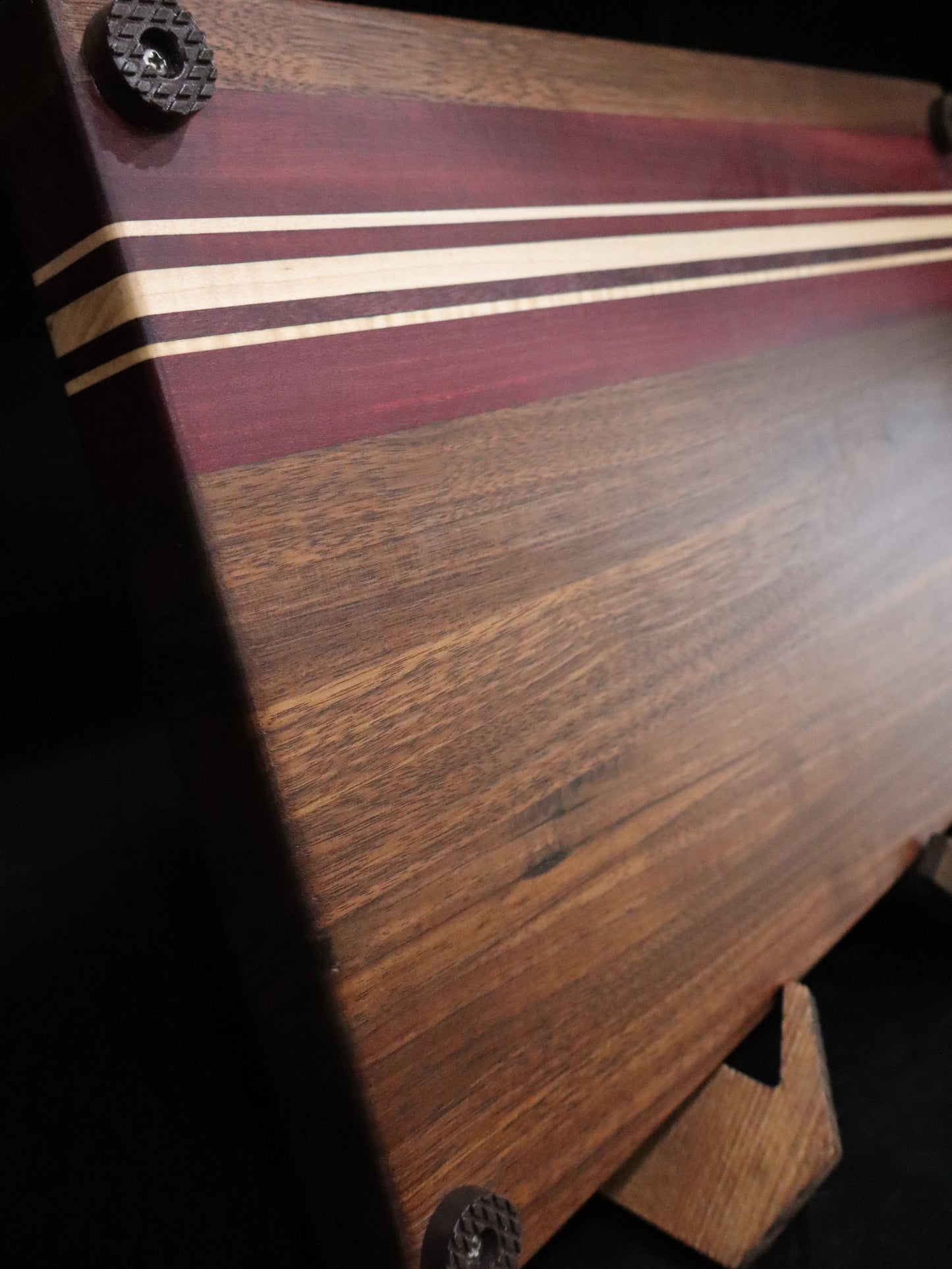 Black Walnut/Curly Maple/Purple Heart Edge Grain Cutting Board with Juice Groove