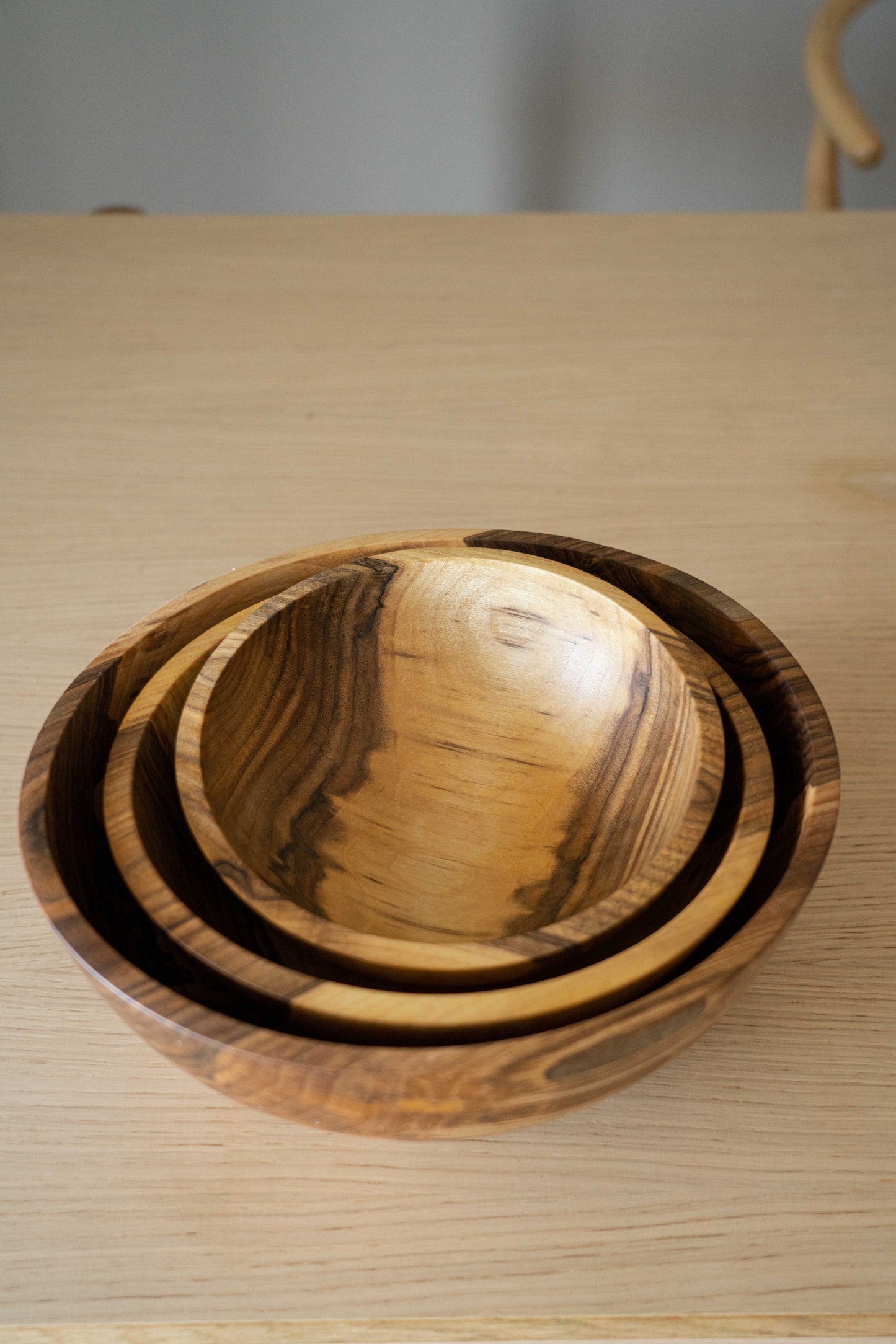 Hand Carved Walnut Wood Nesting Bowl Set