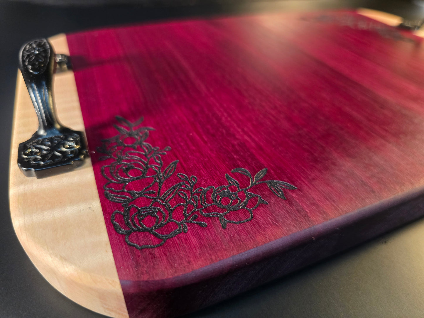 Purpleheart and Maple Cheese Board with handles