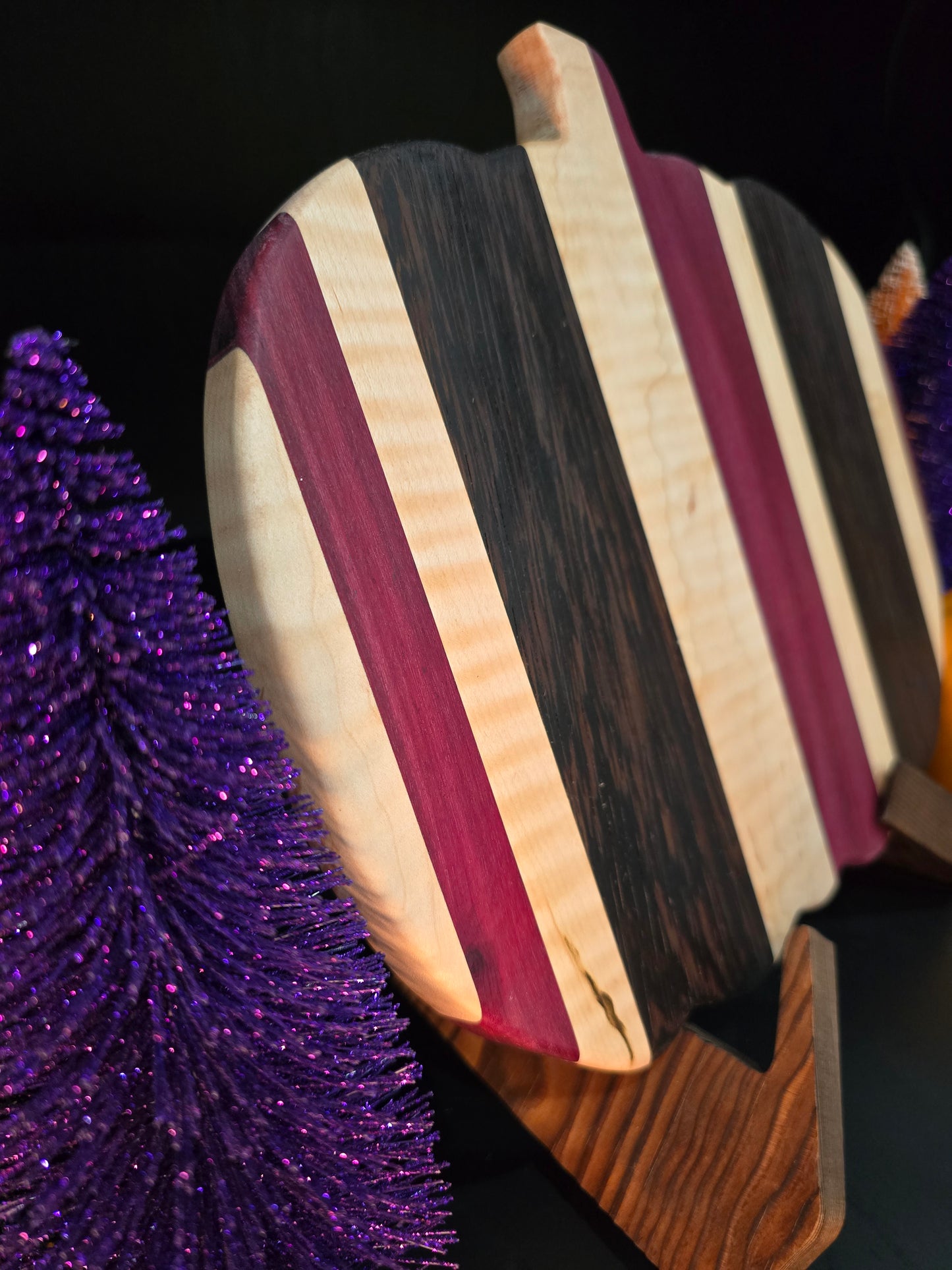 Purpleheart, Wenge, and Curly Maple Pumpkin-shaped Cheese Board