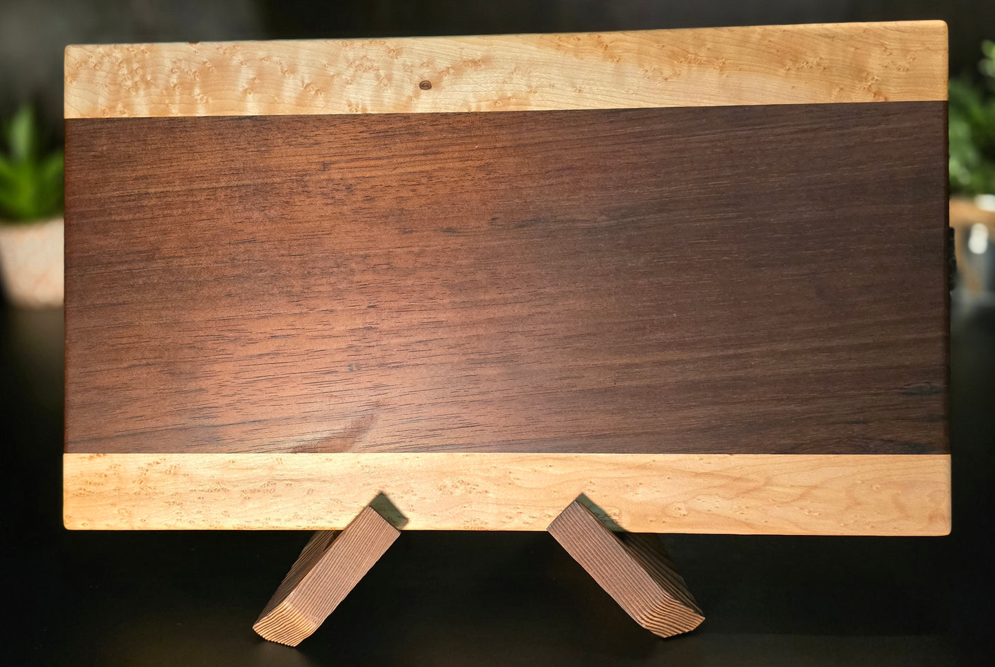 Nogal and Birdseye Maple Cheese board with handles