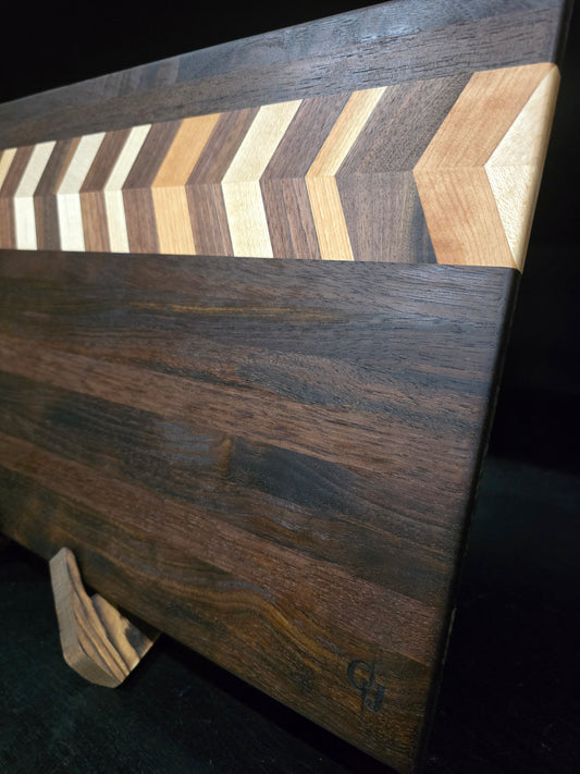 Cherry, Maple, & Walnut Edge Grain Cutting Board with Chevron Design