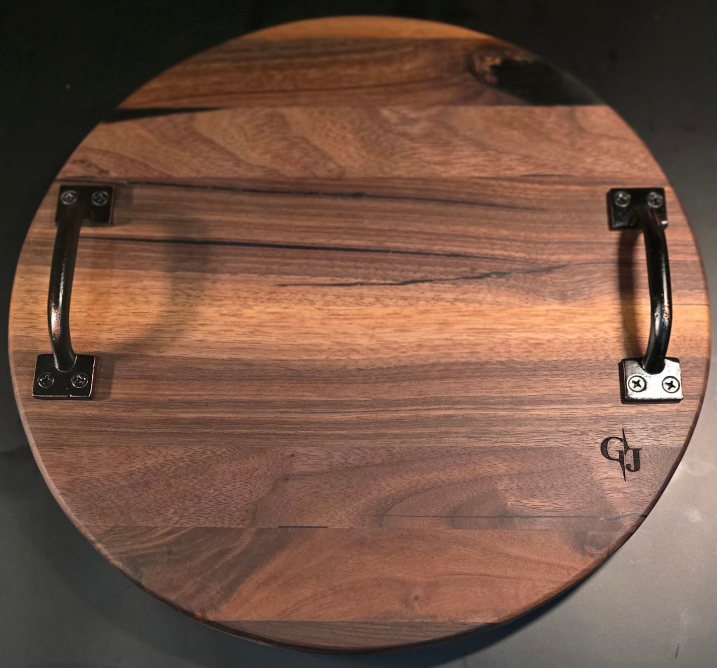 Walnut Round Cheese board with handles and feet