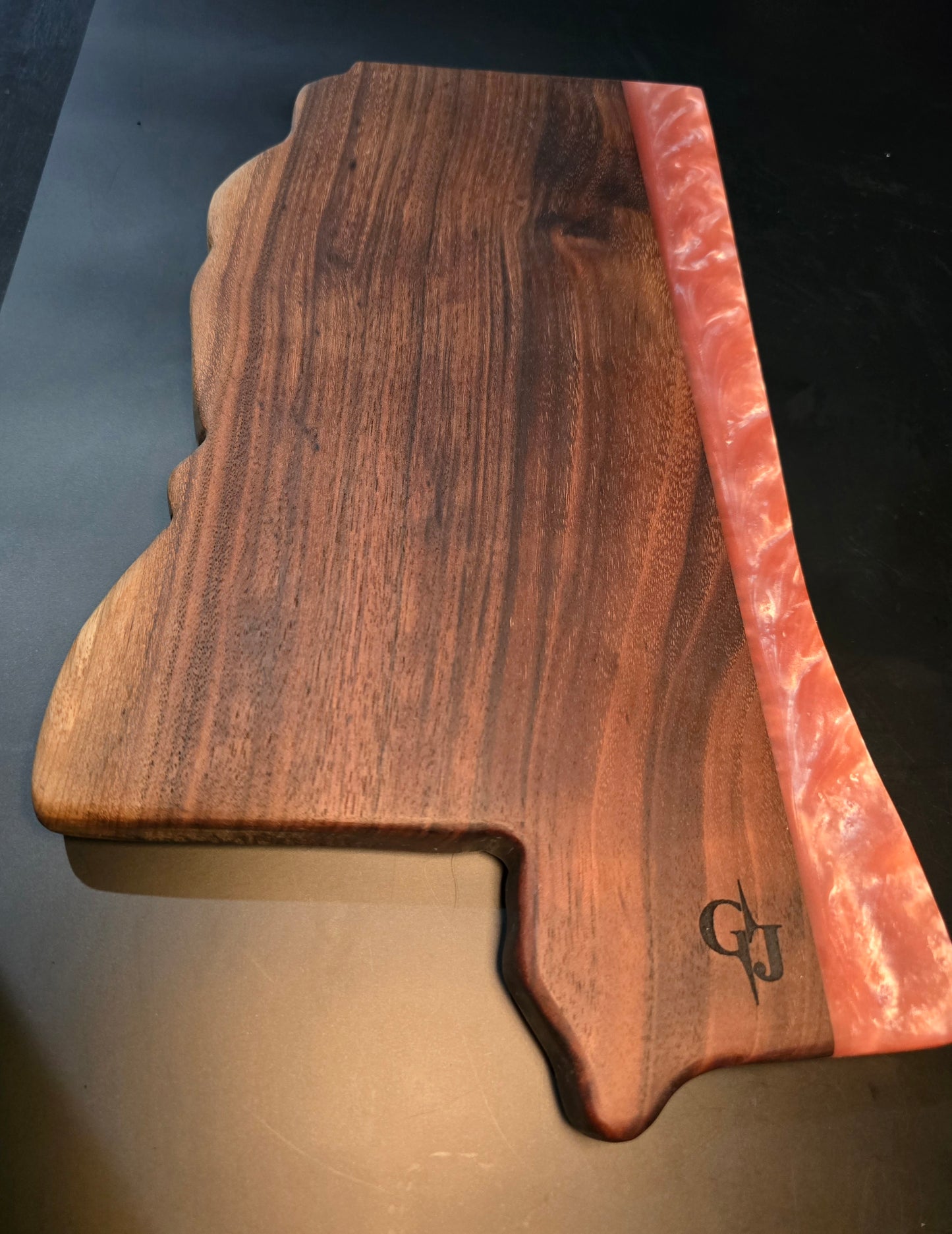 Mississippi Shaped Walnut and EpoxyCheese Board