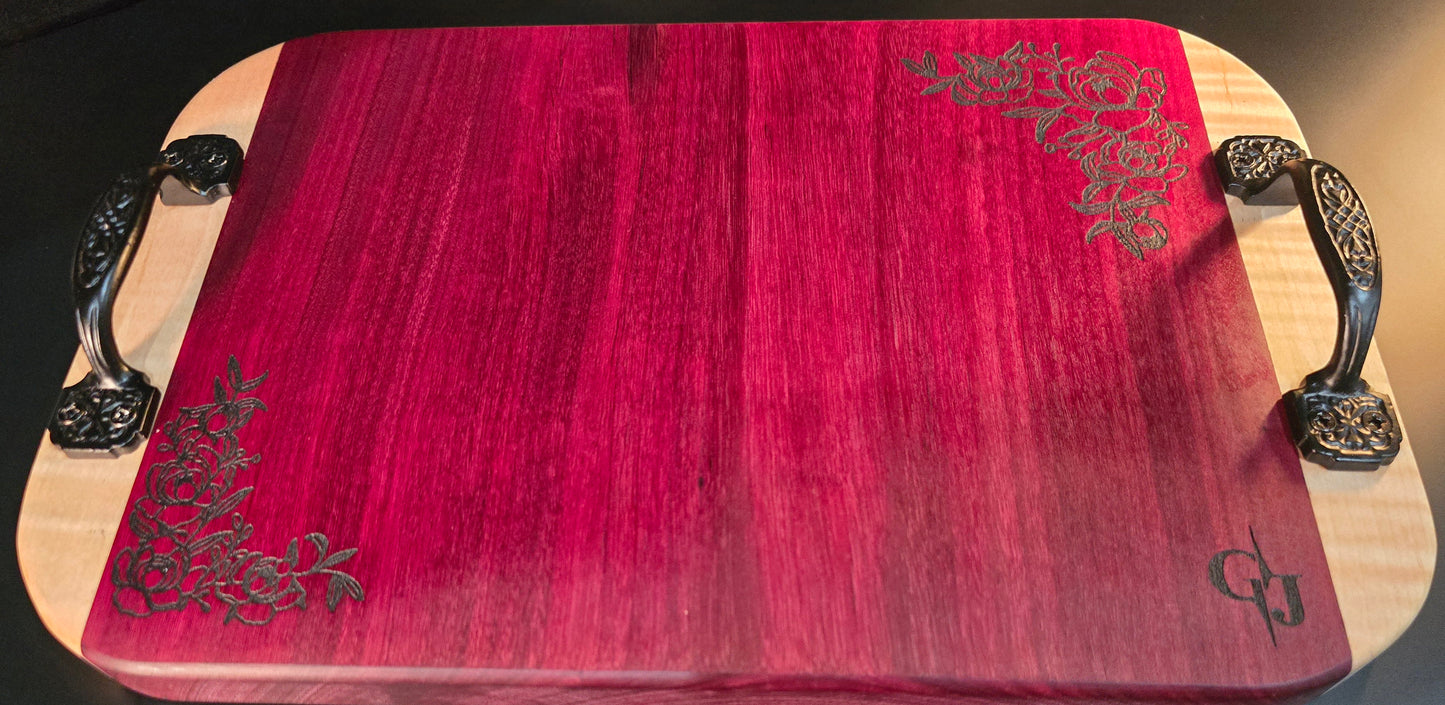 Purpleheart and Maple Cheese Board with handles