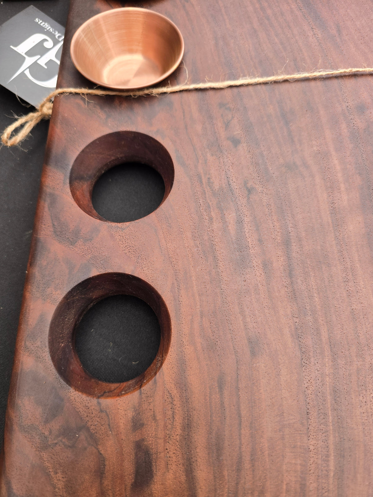 Handcrafted Walnut Serving Tray with Copper Cups | Luxury Wood Appetizer & Cocktail Serving Set, Premium Charcuterie Tray with Metal Inserts, Unique Hostess Gift (24x12)