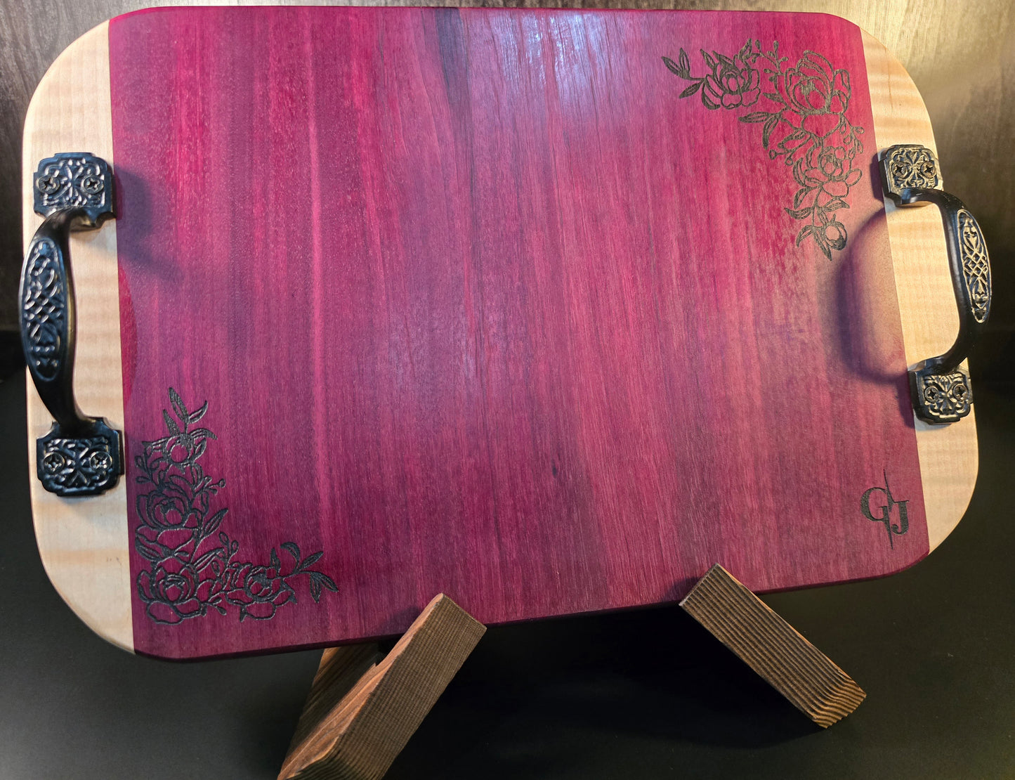 Purpleheart and Maple Cheese Board with handles