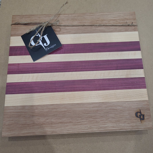 Oak, Maple and Purple Heart Small Edge Grain Chopping Board