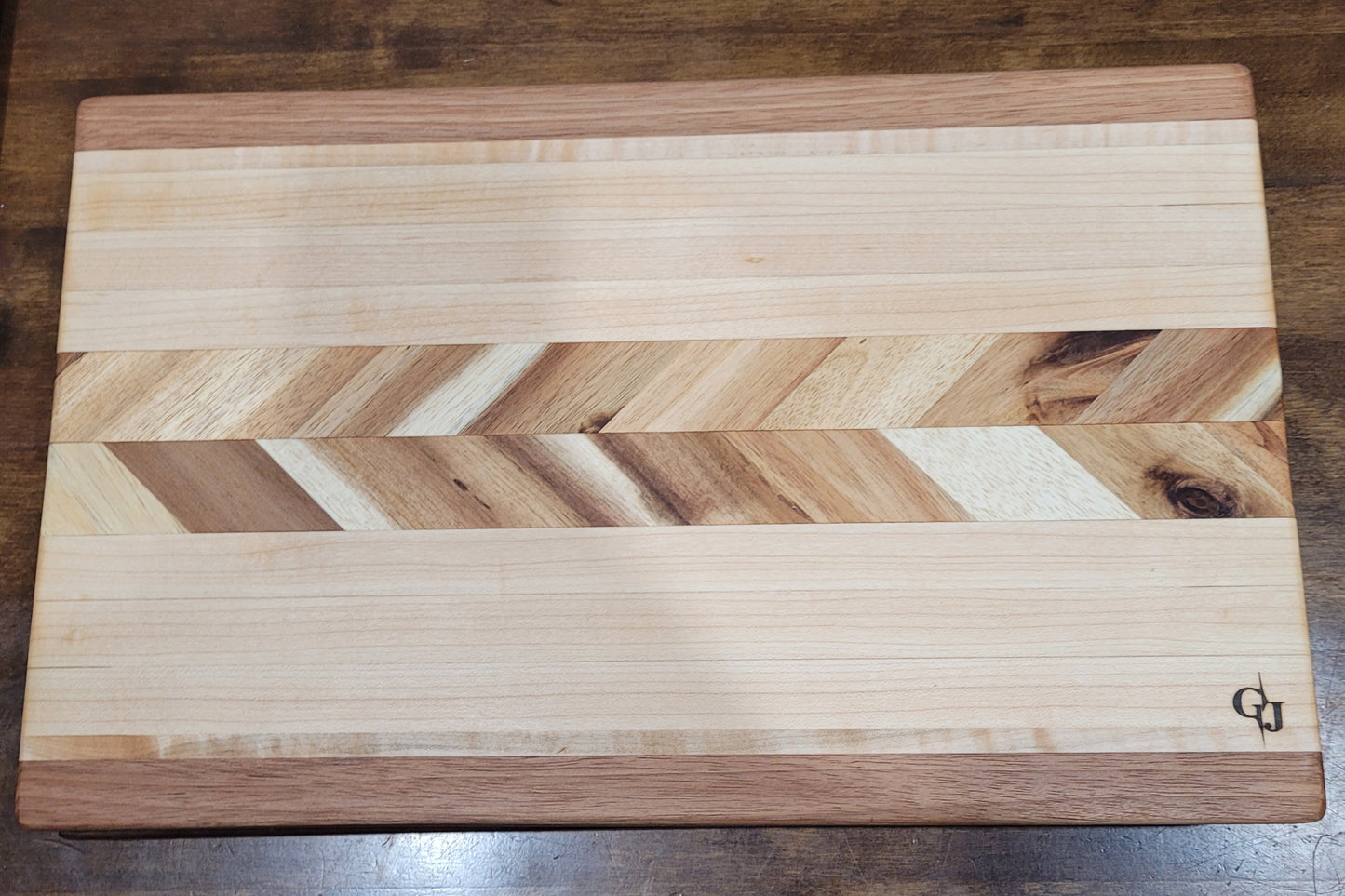 Oak/Curly Maple/Maple/Acacia Chevron Cutting Board