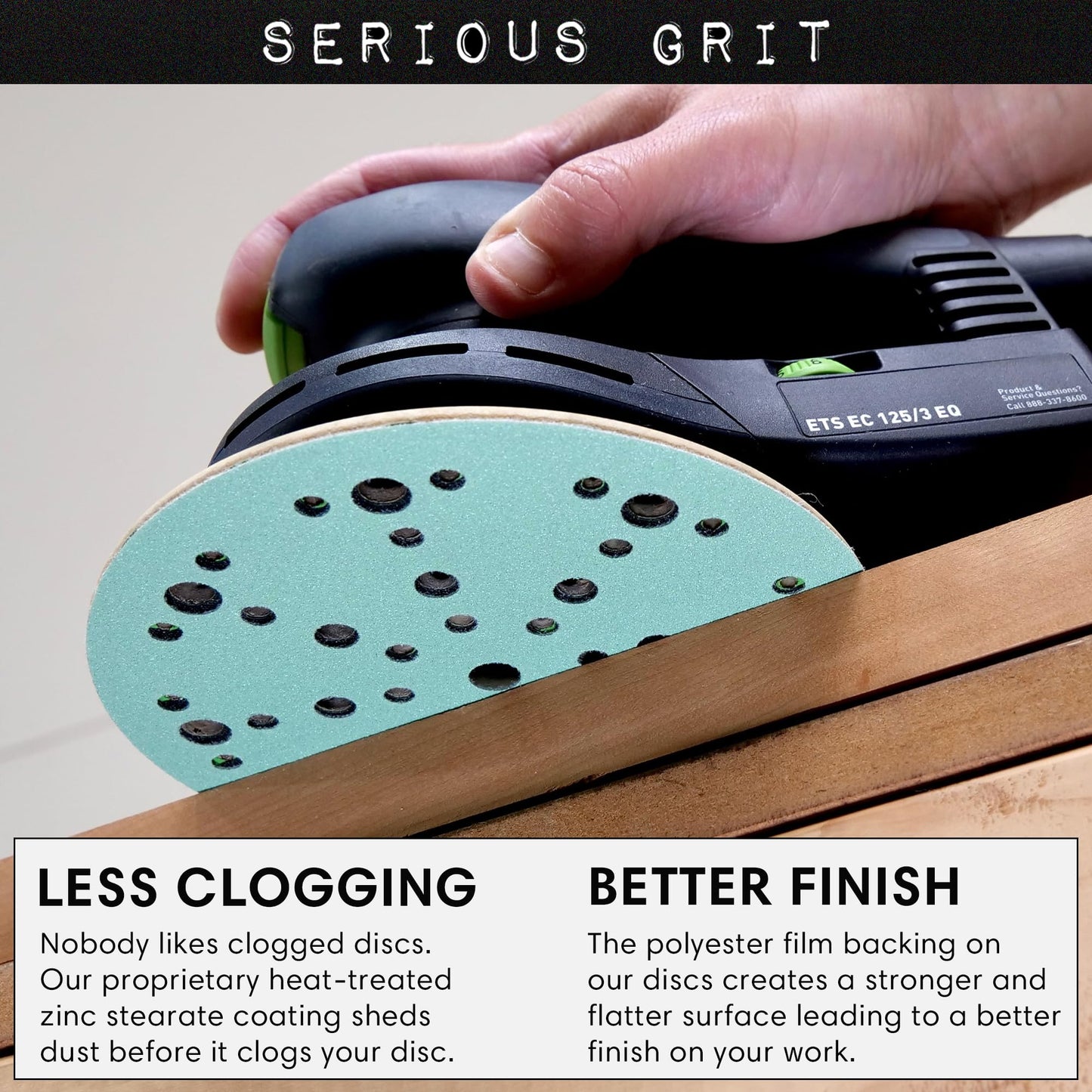 Serious Grit - 6-Inch 49-Hole Sanding Discs Assortment - 80, 120, 150, 180, 220 Grit (10 of Each) - Heavy-Duty Hook & Loop Film Discs - Sandpaper for Random Orbital Sanders - 50 Pack Box