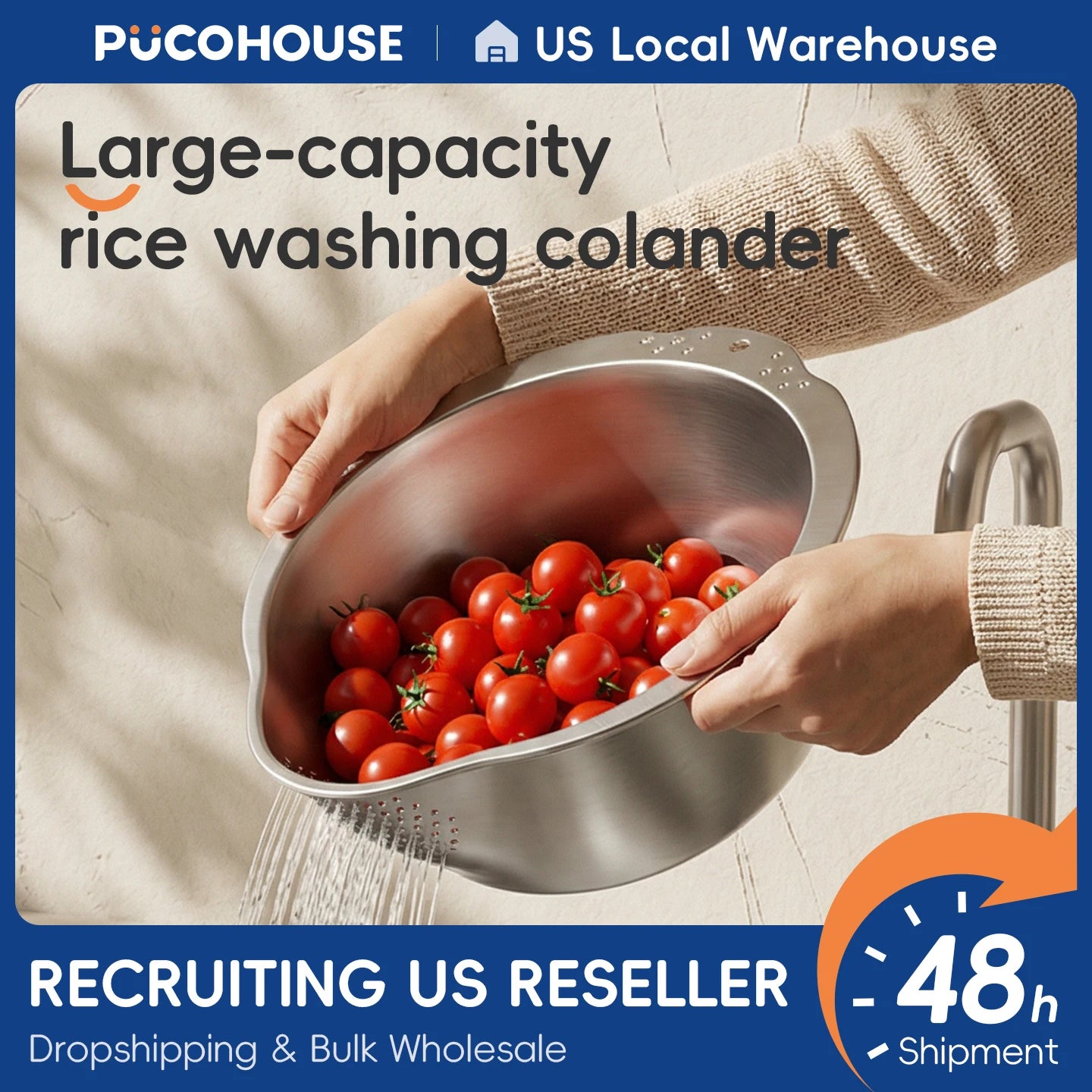 Inclined Bottom Drainage Basin - Multi-Functional Colander for Pasta, Rice & Produce, Time-Saving Kitchen Sink Helper