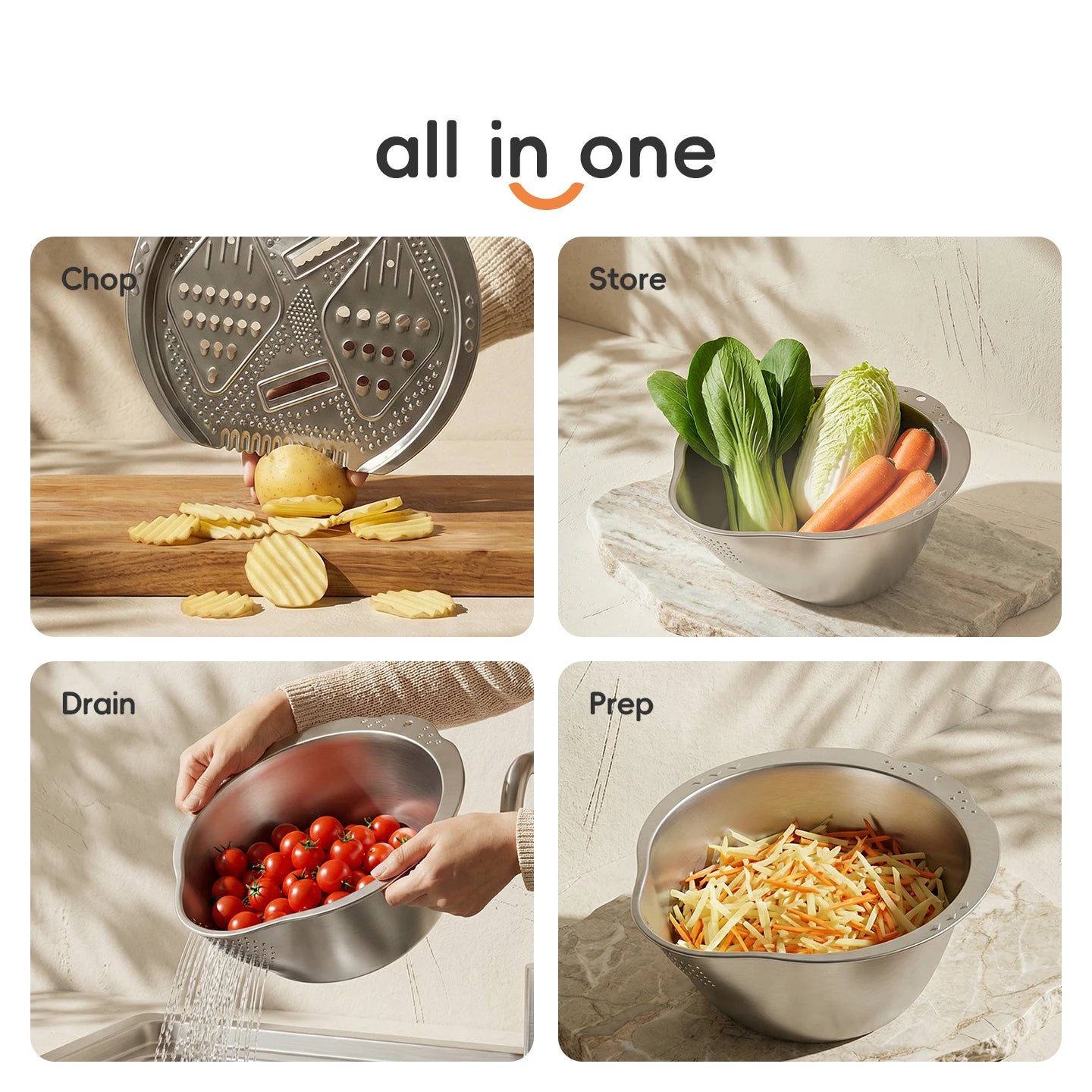 Inclined Bottom Drainage Basin - Multi-Functional Colander for Pasta, Rice & Produce, Time-Saving Kitchen Sink Helper