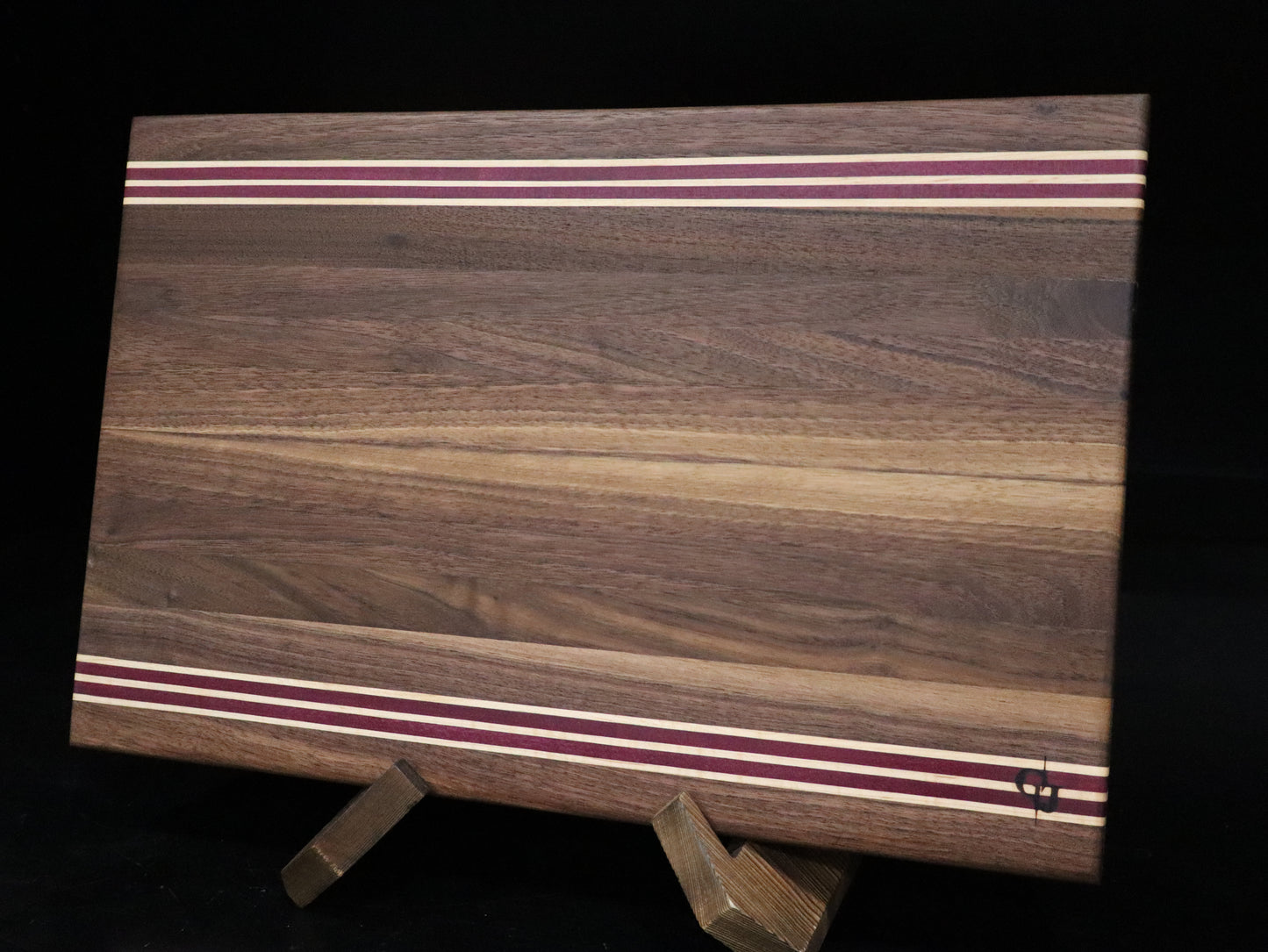 Walnut Edge Grain Cutting Board with Purple Heart and Maple Stripe