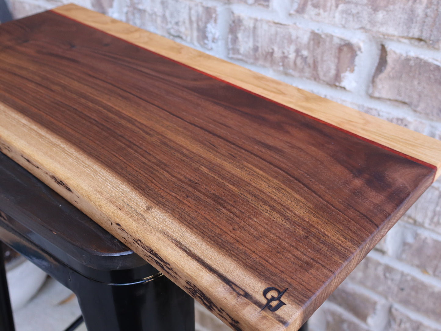 Walnut Live Edge Serving Board with Oak/Padauk Stripe