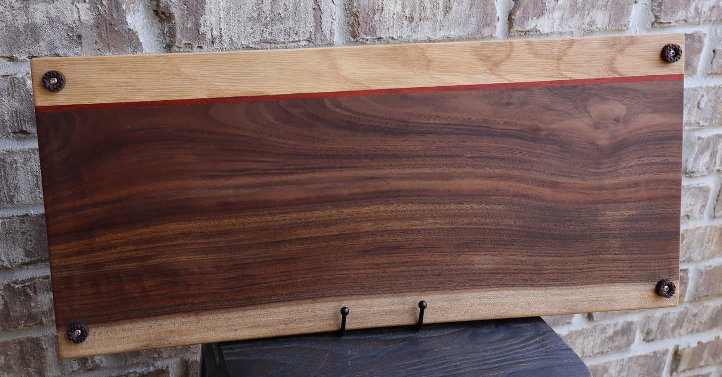 Walnut Live Edge Serving Board with Oak/Padauk Stripe