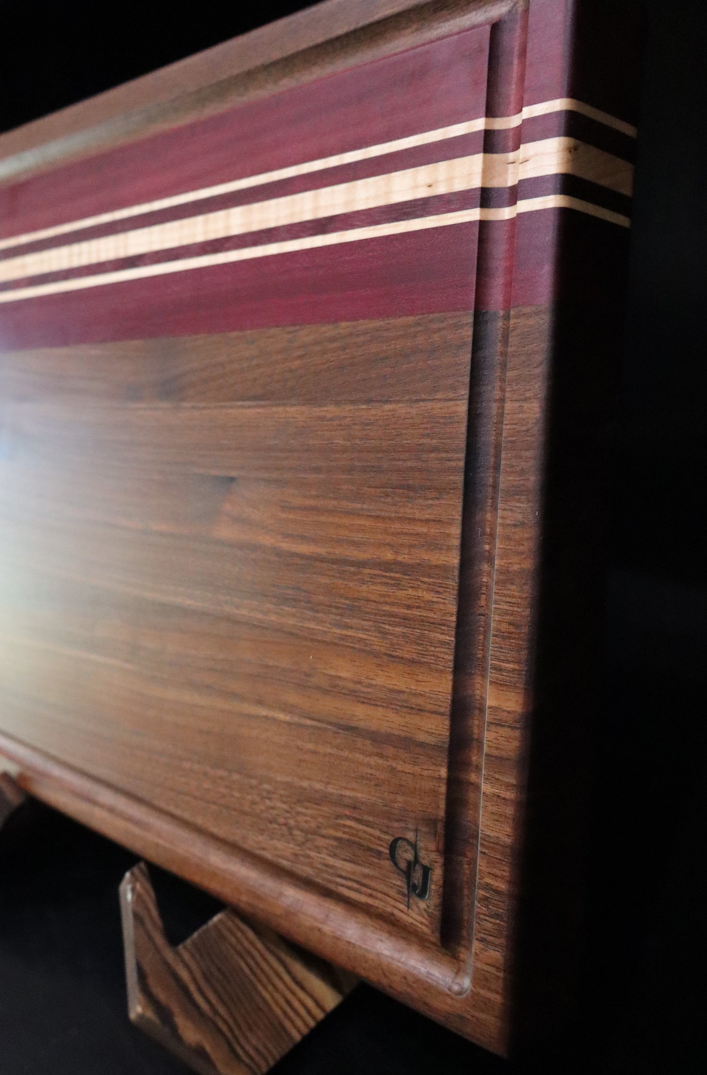 Black Walnut/Curly Maple/Purple Heart Edge Grain Cutting Board with Juice Groove