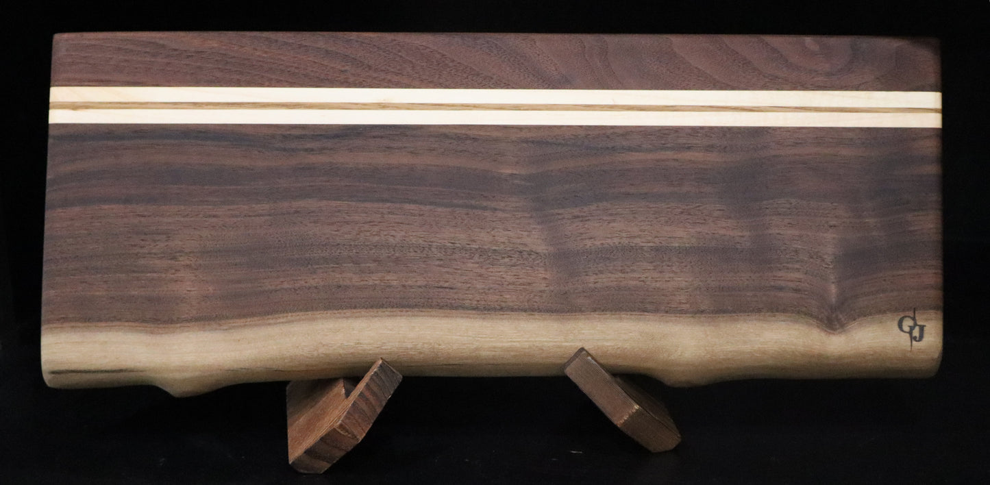 Walnut Live Edge Serving Board with Maple/Oak Stripe