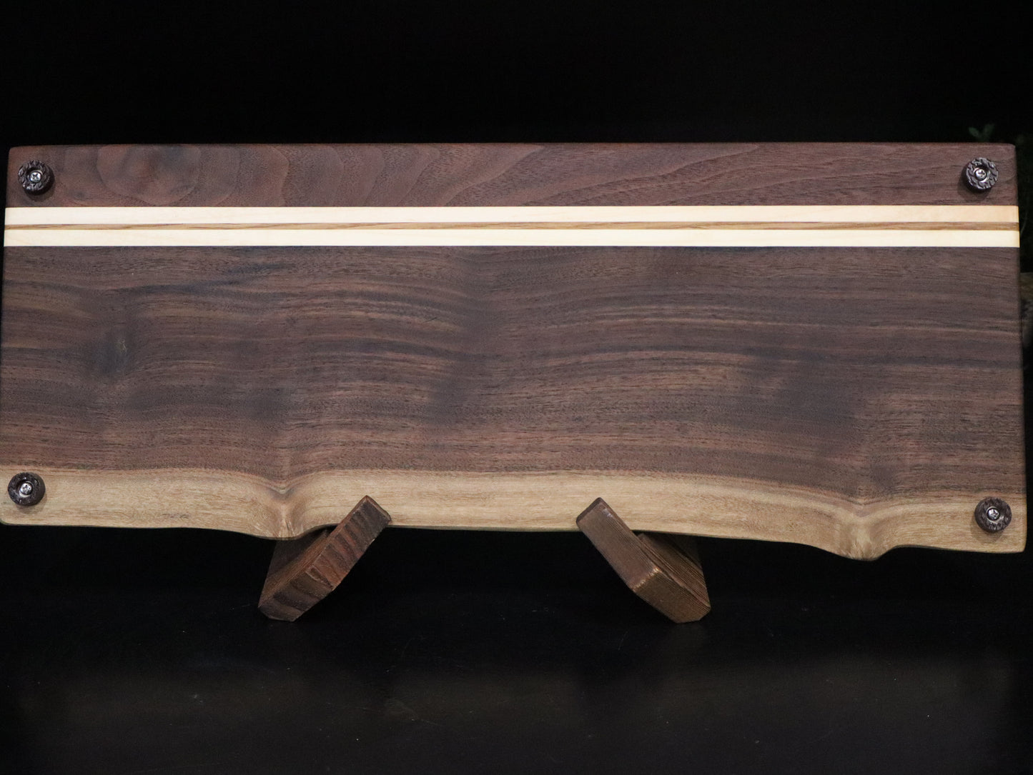 Walnut Live Edge Serving Board with Maple/Oak Stripe