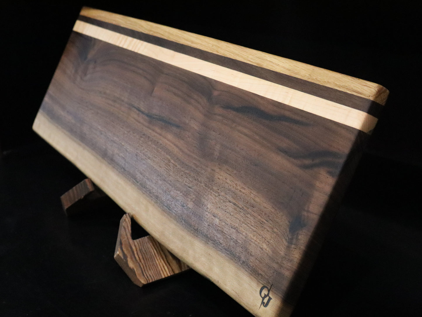 Walnut Live Edge Serving Board with Maple/Oak Stripe