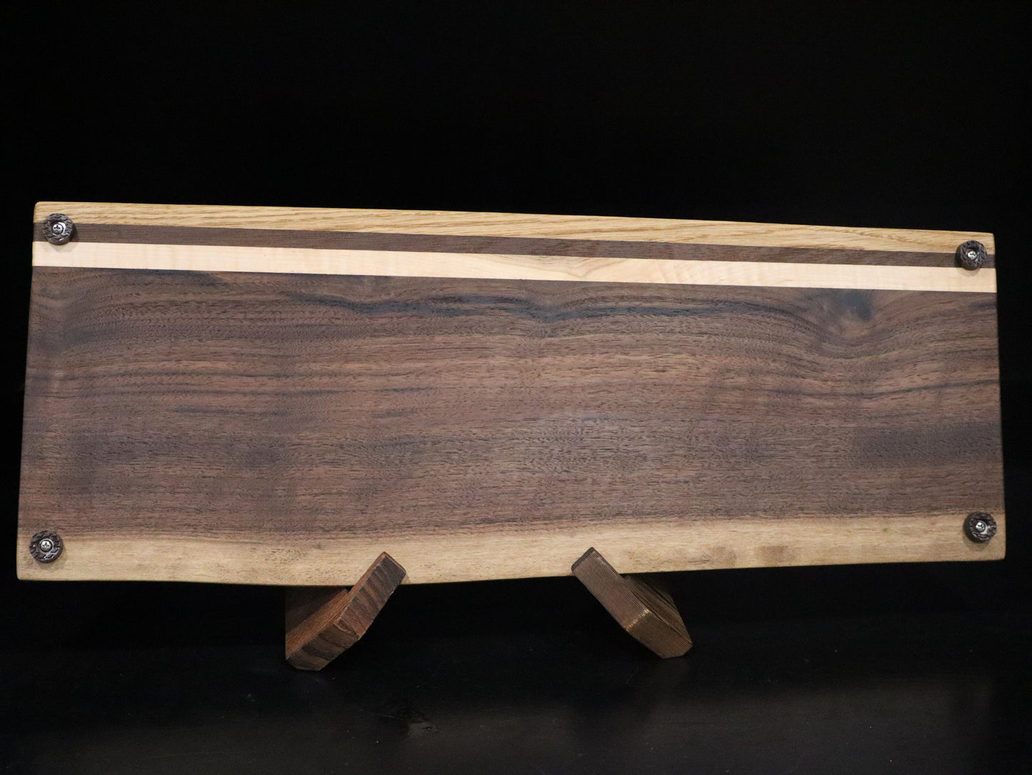 Walnut Live Edge Serving Board with Maple/Oak Stripe