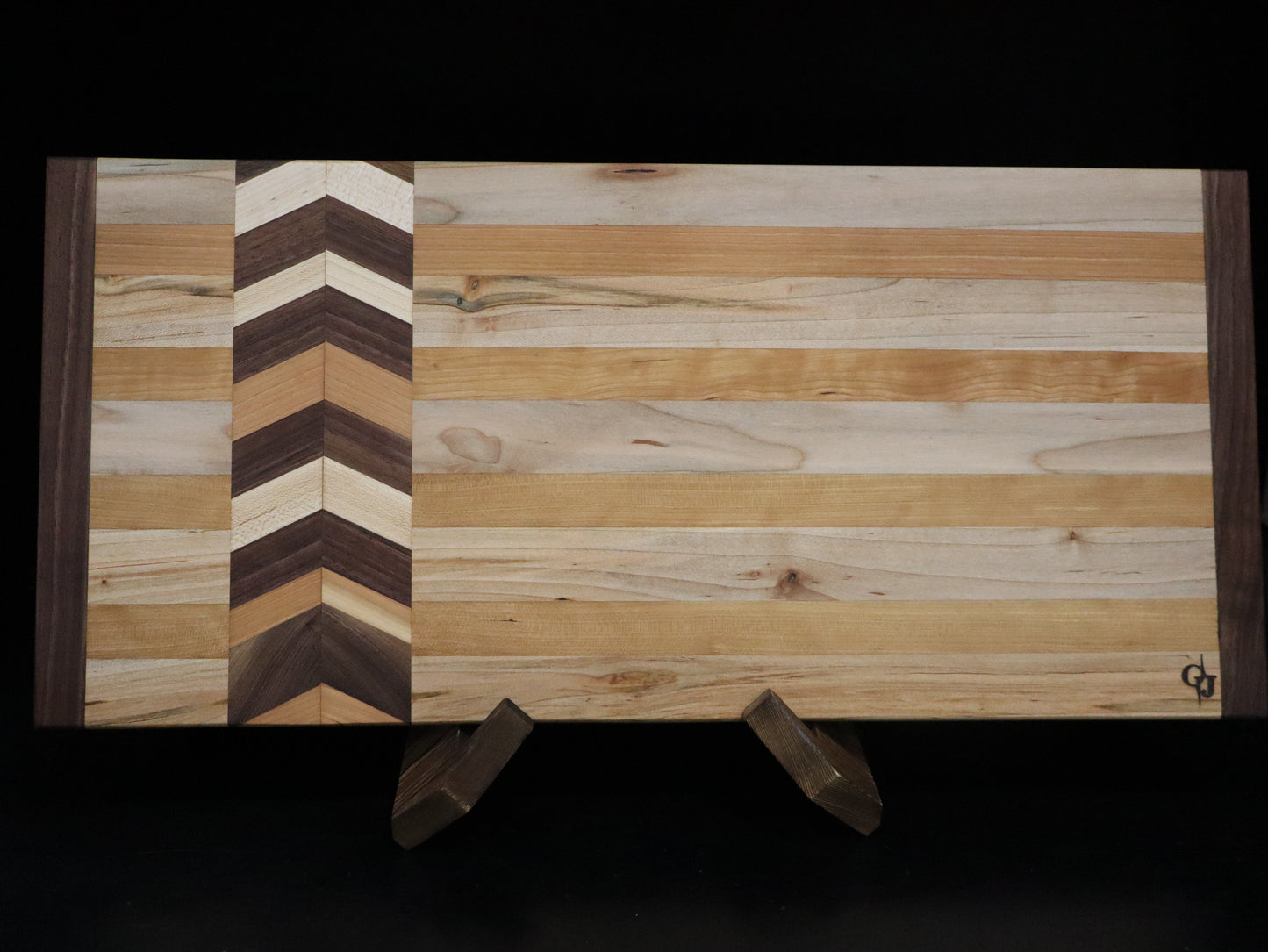 Cherry, Maple, Ambrosia Maple & Walnut Edge Grain Cutting Board with Chevron Design