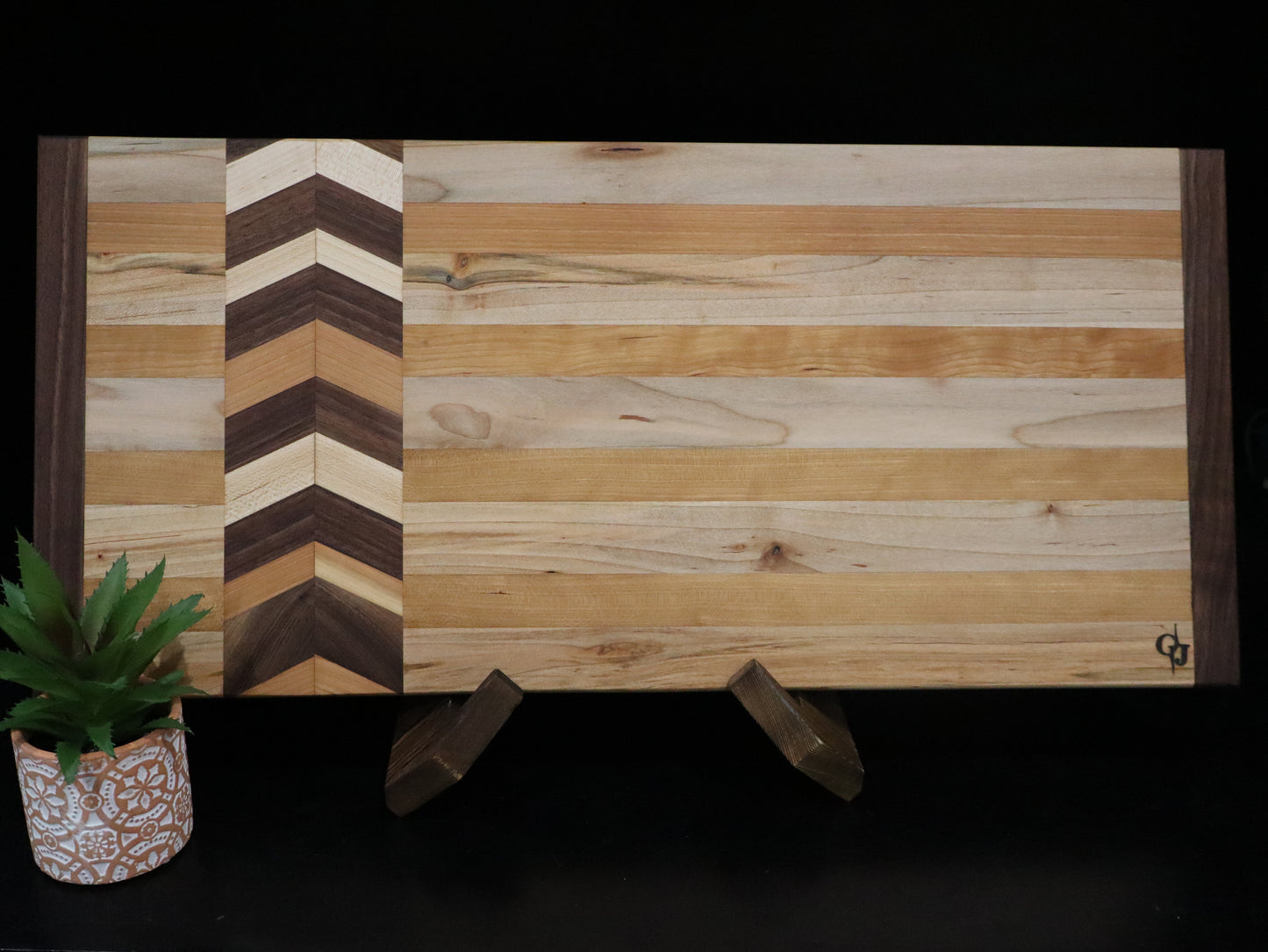 Cherry, Maple, Ambrosia Maple & Walnut Edge Grain Cutting Board with Chevron Design