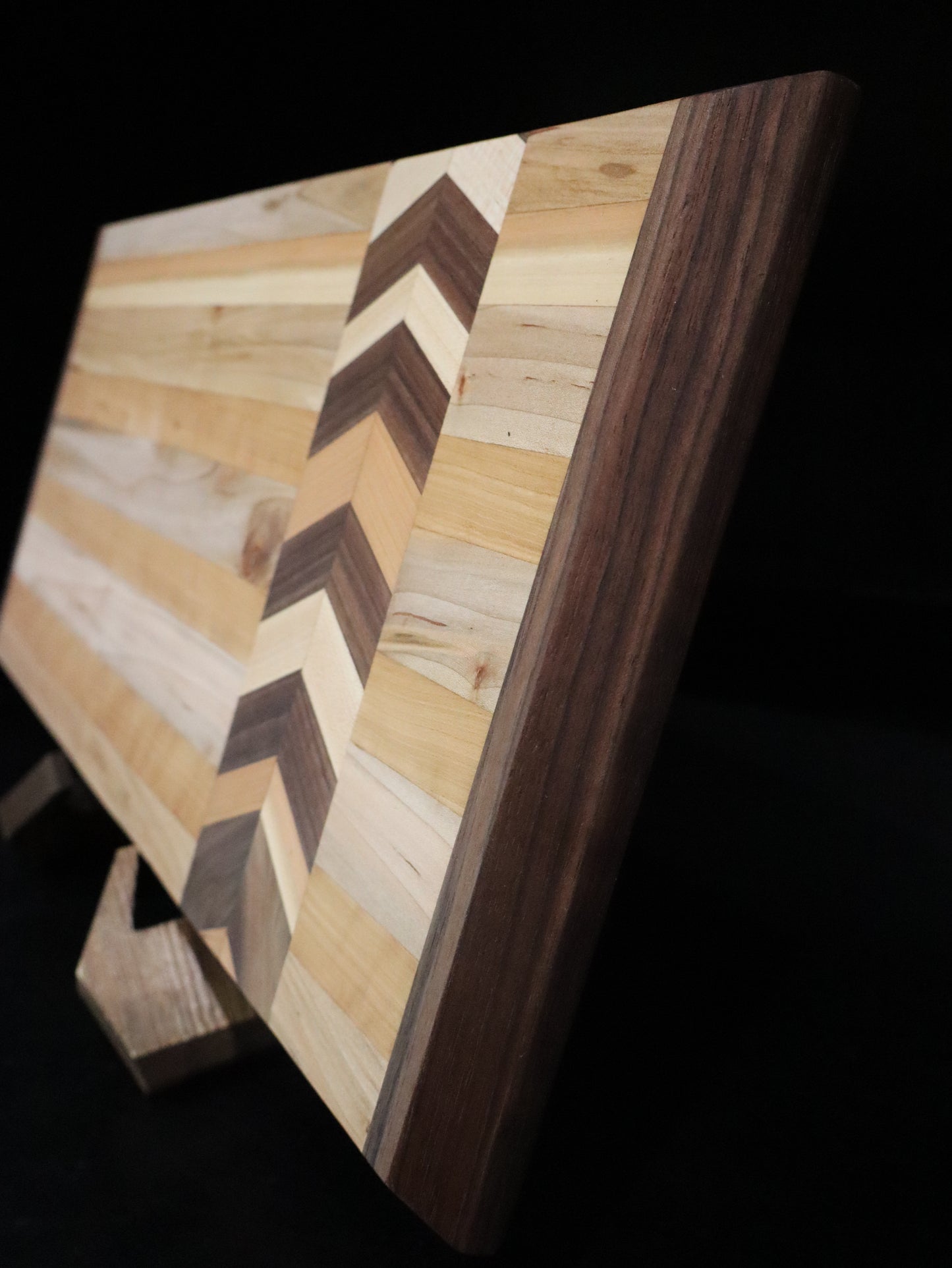 Cherry, Maple, Ambrosia Maple & Walnut Edge Grain Cutting Board with Chevron Design