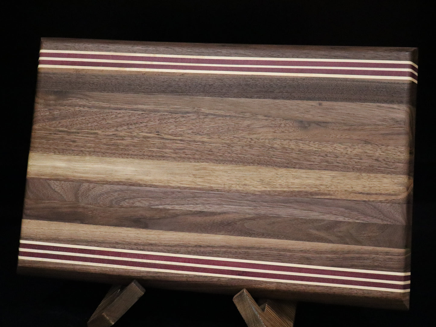 Walnut Edge Grain Cutting Board with Purple Heart and Maple Stripe