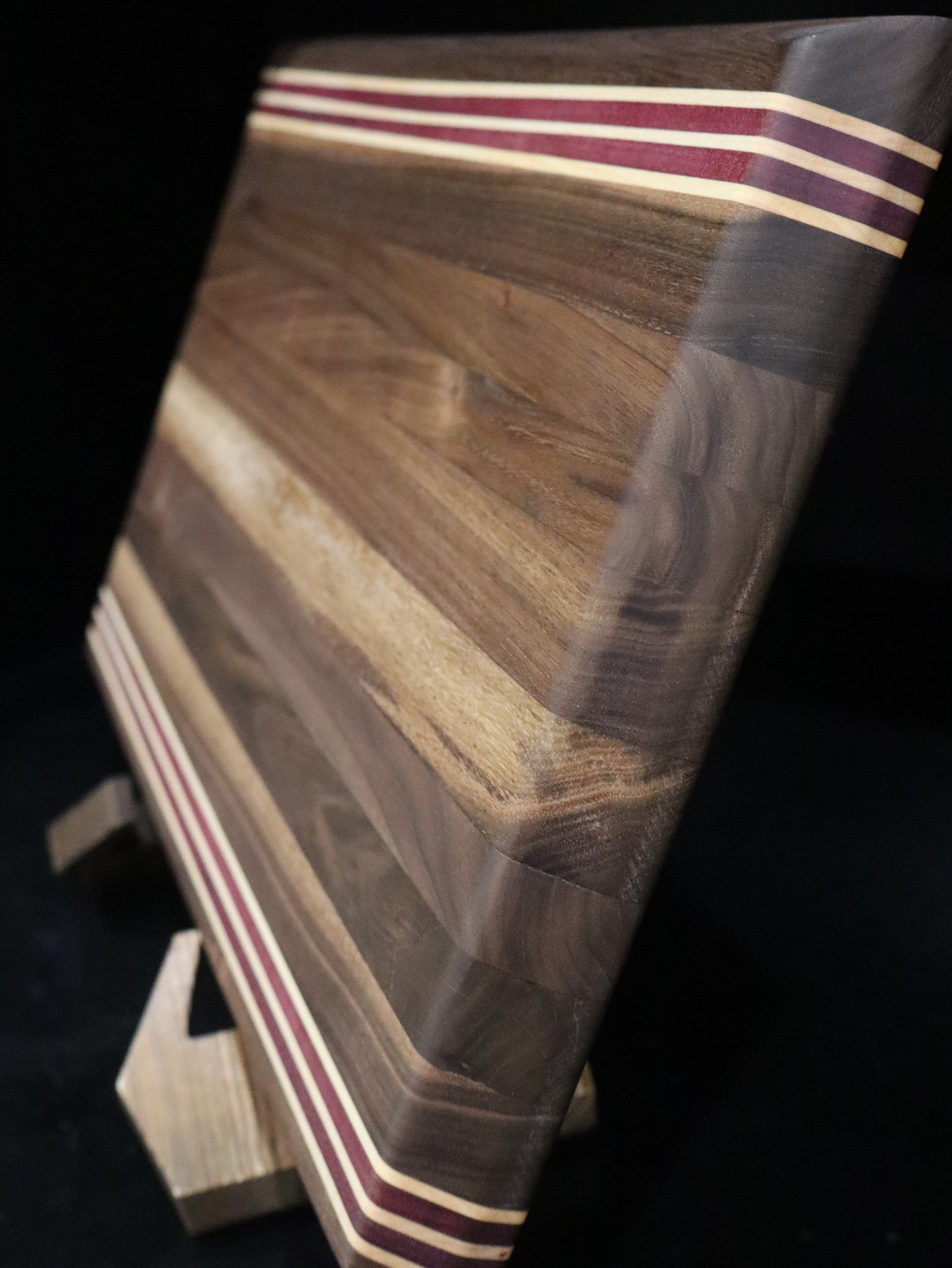 Walnut Edge Grain Cutting Board with Purple Heart and Maple Stripe