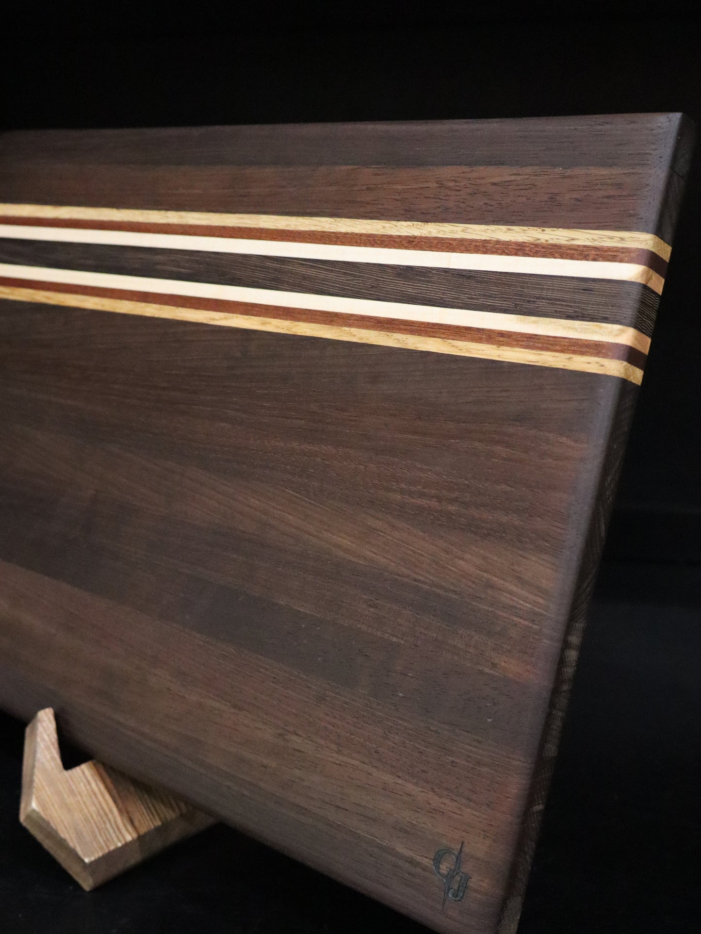 Nogal Walnut Edge Grain Cutting Board with Oak, Maple, Wenge, and Sapele Stripe