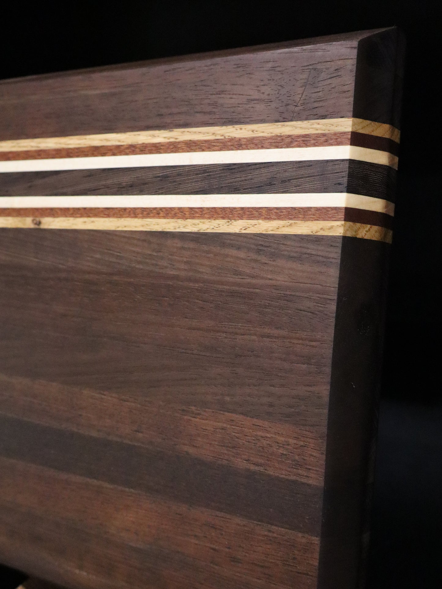 Nogal Walnut Edge Grain Cutting Board with Oak, Maple, Wenge, and Sapele Stripe