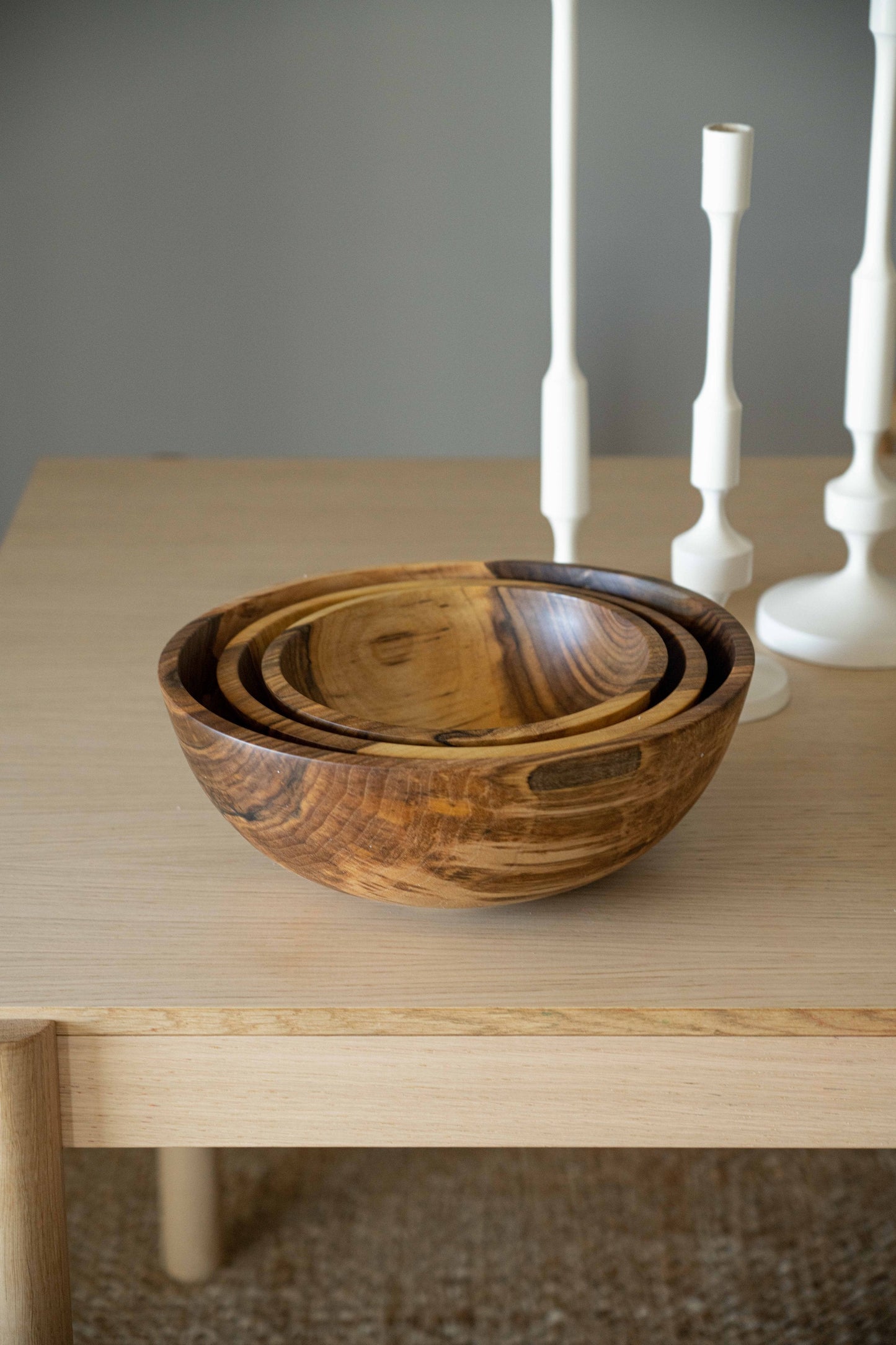 Hand Carved Walnut Wood Nesting Bowl Set