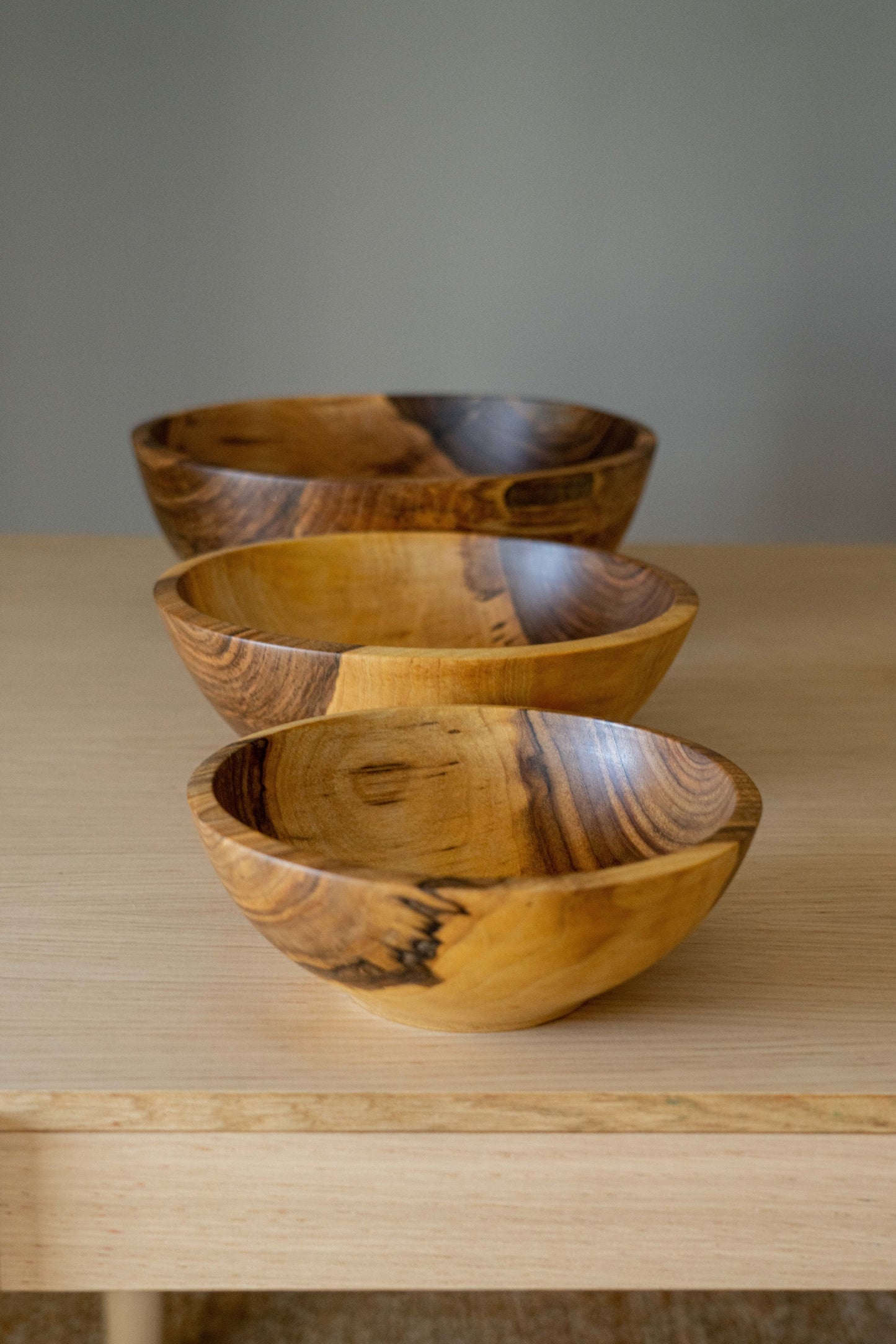 Hand Carved Walnut Wood Nesting Bowl Set
