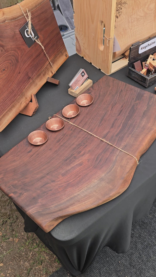 Walnut Serving Tray with Copper Cups