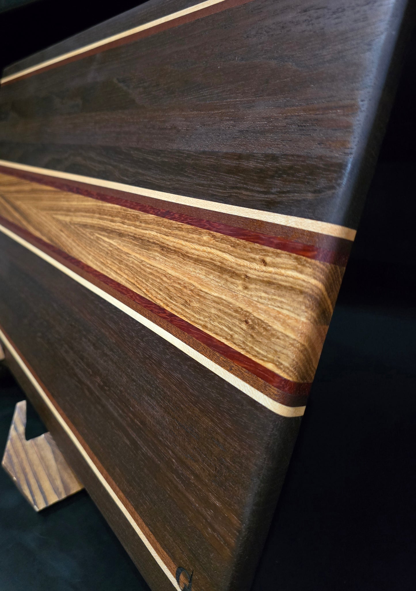 Peruvian Walnut with Maple, Bali, Padauk, and Sapele Stripes