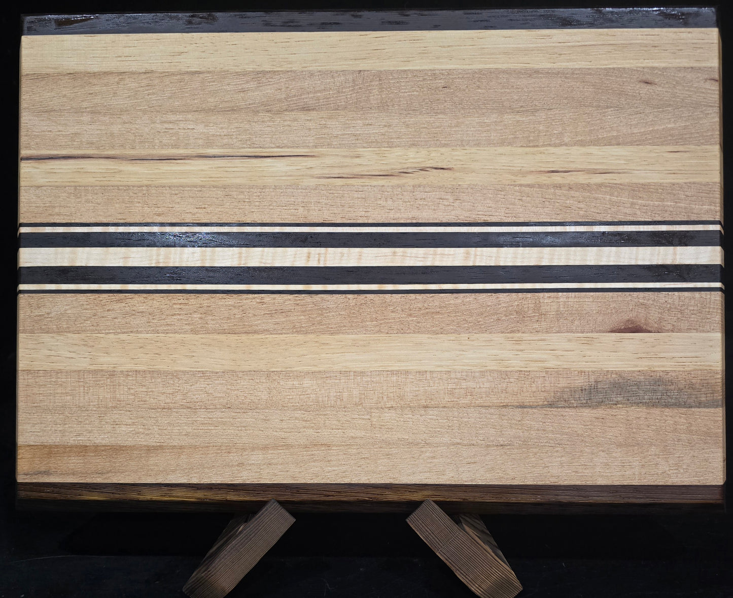 Hickory Edge Grain Cutting Board with Wenge and Maple Stripe