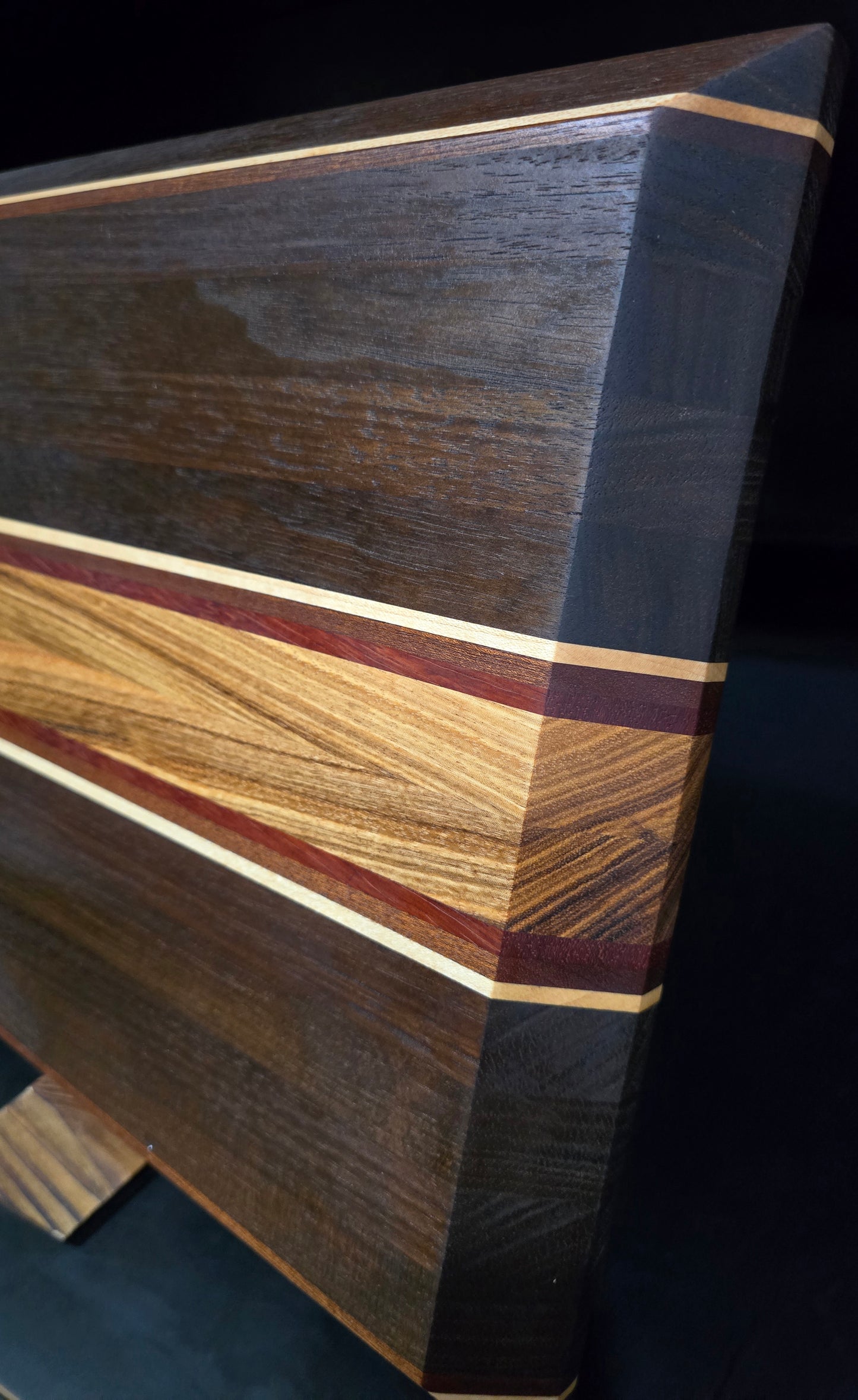 Peruvian Walnut with Maple, Bali, Padauk, and Sapele Stripes