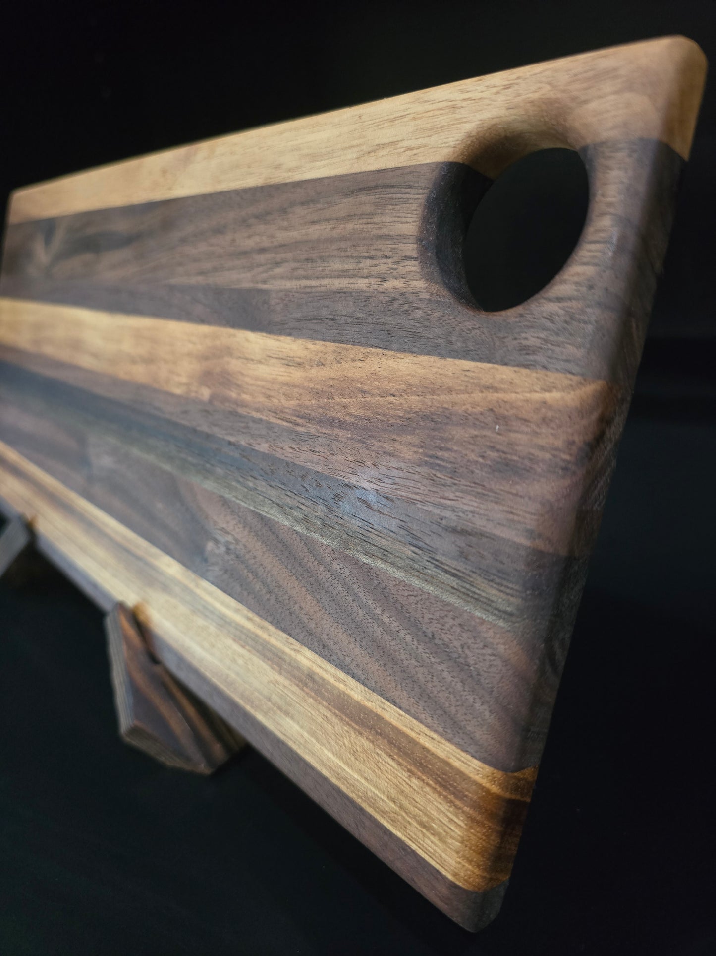 Multi-Hardwood Striped Bar Board 11x6.5 | Small Walnut & Bali Serving Platter, Lightweight Wood Charcuterie Paddle, Handcrafted Kitchen Gift
