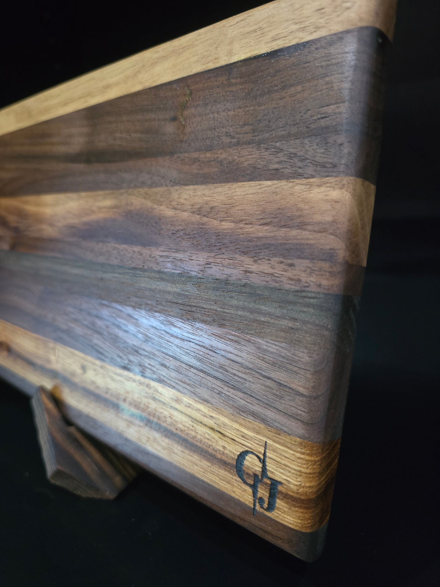 Multi-Hardwood Striped Bar Board 11x6.5 | Small Walnut & Bali Serving Platter, Lightweight Wood Charcuterie Paddle, Handcrafted Kitchen Gift