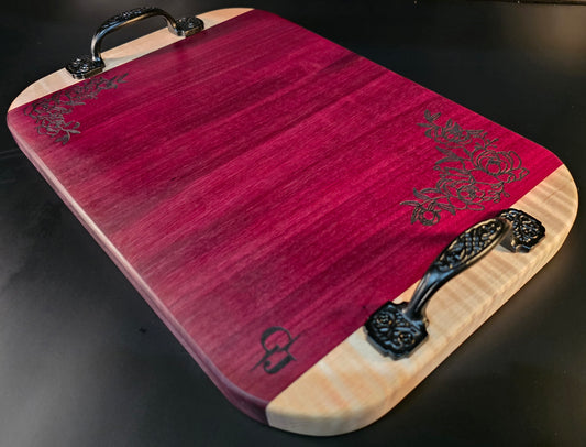 Purpleheart and Maple Cheese Board with handles