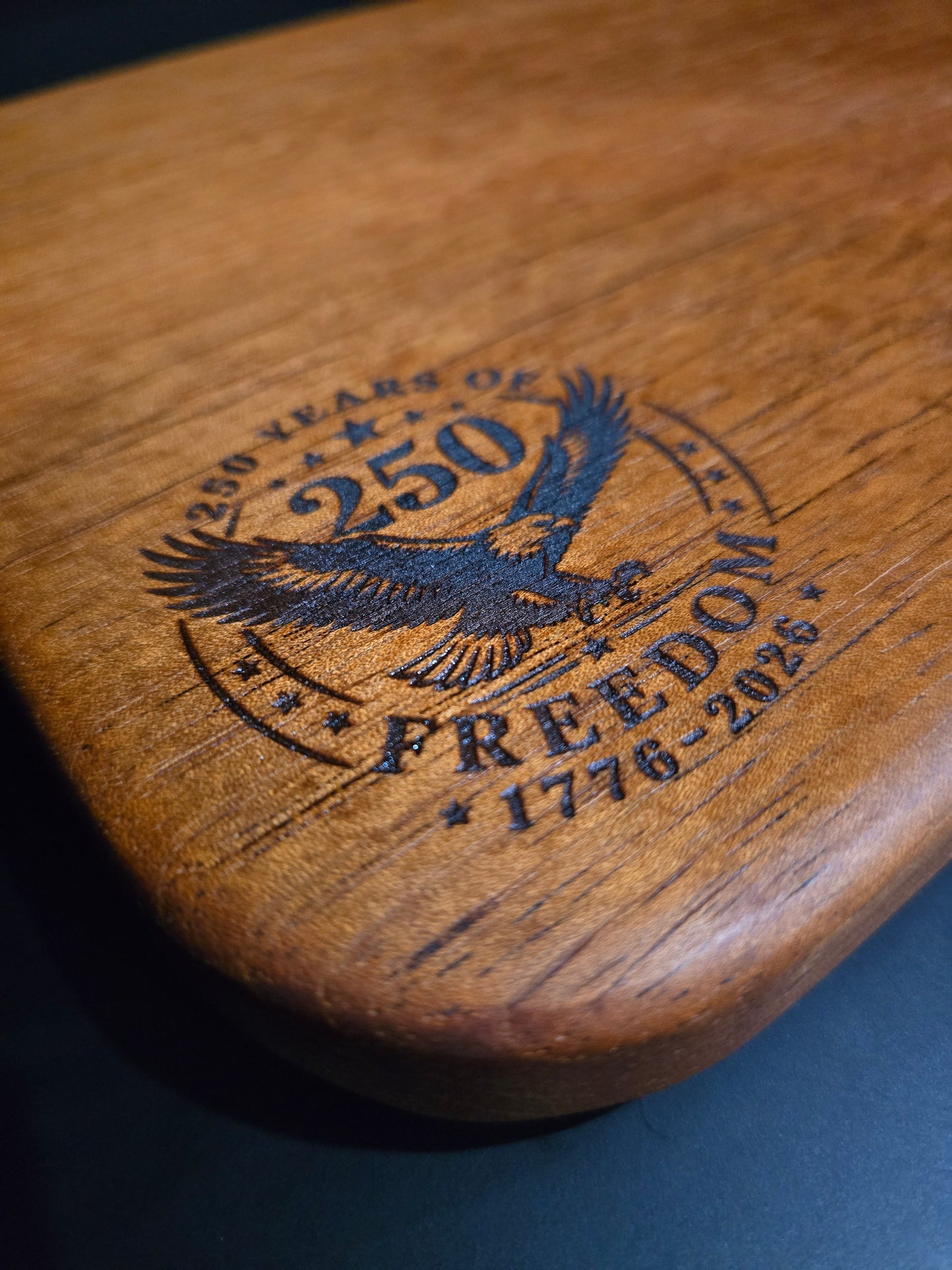 USA 250th Anniversary Mahogany Cheese Board 12x9.5 | 250 Years of Freedom Commemorative Cutting Board, Handcrafted Patriotic Gift, United States Semiquincentennial Decor