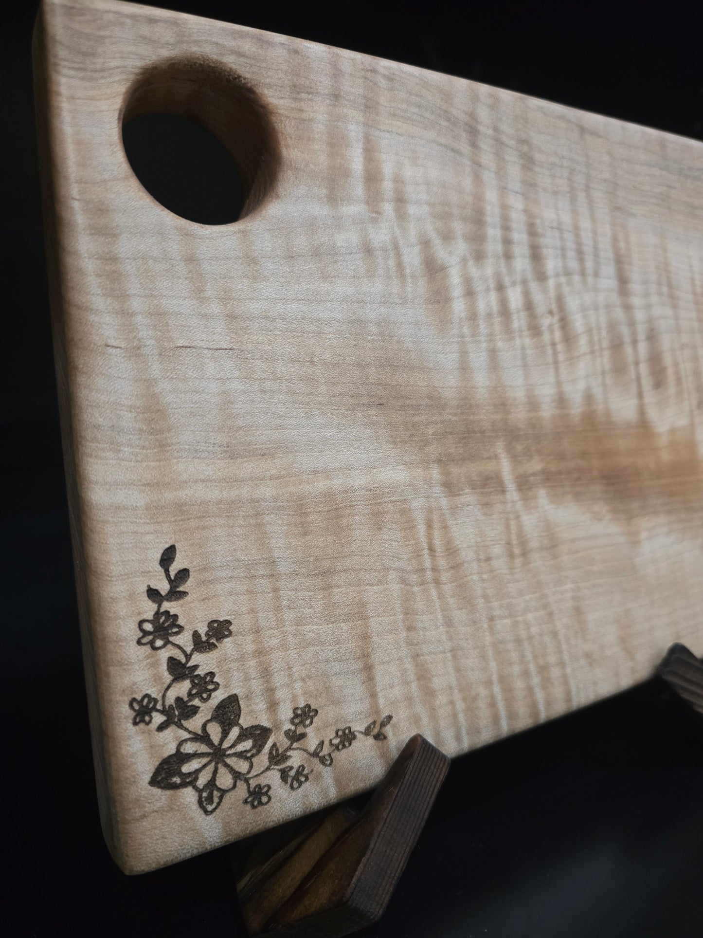 Curly Maple Cheese Board & Bar Board 7.5x10 | Small Wooden Cutting Board with Hanging Hole, Tiger Maple Charcuterie Board, Handcrafted Laser Engraved Gift