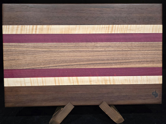 Walnut, Curly Maple, Purple Heart Edge Grain Cutting Board