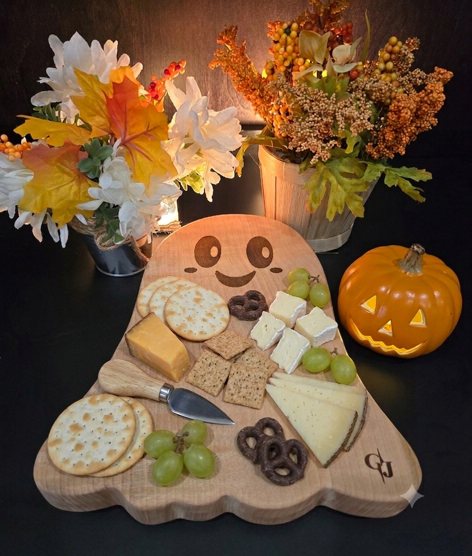 Curly Maple Friendly Ghost-shaped Cheese Board Halloween Fall Decor